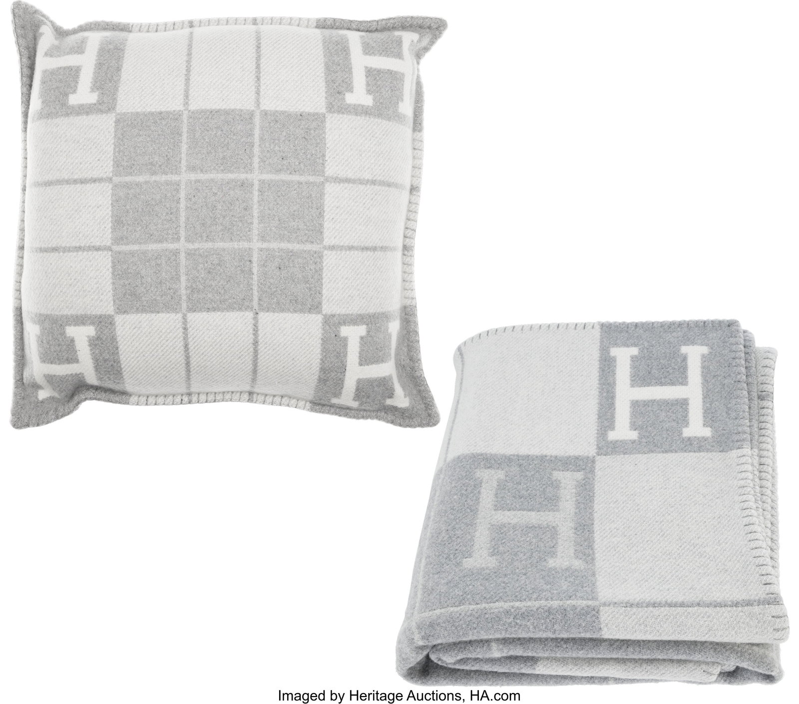 Hermès Set of Two: Gris Clair & Ecru Merino Woo (1 of 3)