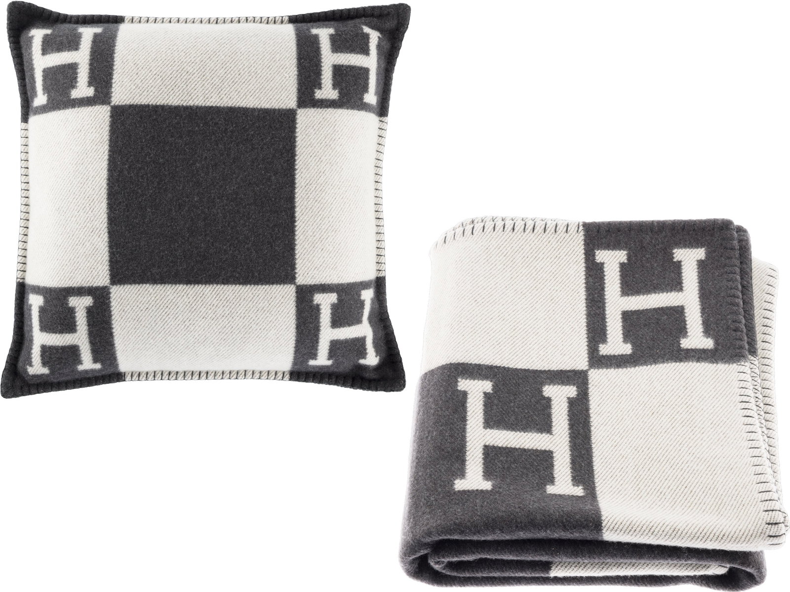 Hermès Set of Two: Gris Foncé & Écru Merino W (1 of 3)