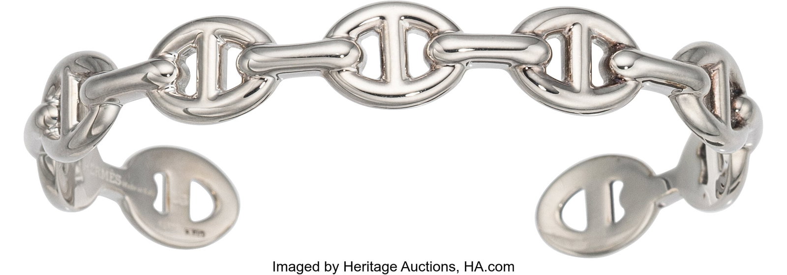 Hermès Sterling Silver Chaine d'Ancre Enchainee: Hermès Sterling Silver Chaine d'Ancre Enchainee Bracelet Condition: 2 Size: LG This bracelet is done in Sterling Silver, featuring the Chaine D'Ancre motif. This