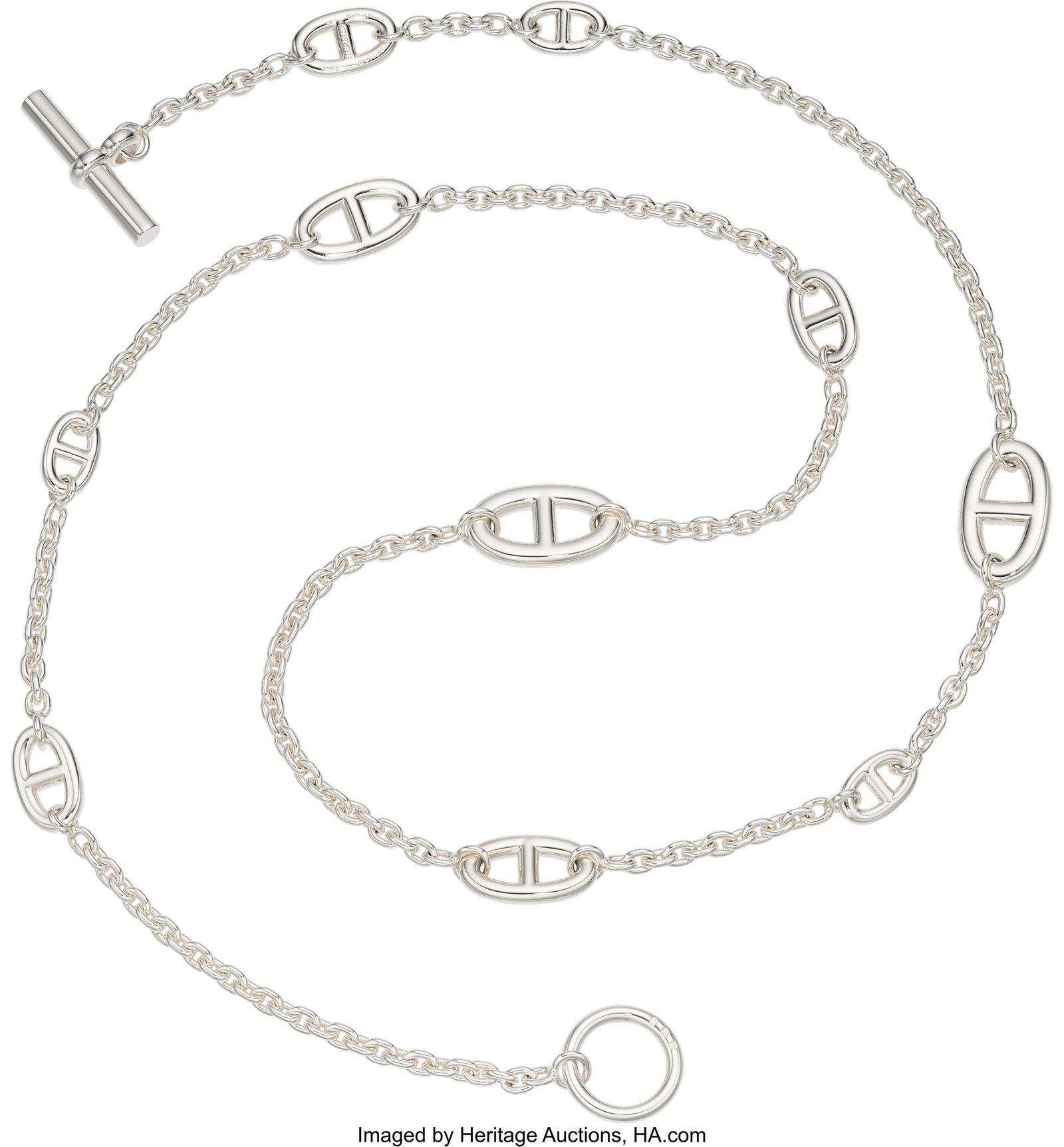 Hermès Sterling Silver Farandole Long Necklace : Hermès Sterling Silver Farandole Long Necklace 80 Condition: 1 31.5" Length This necklace is done in Sterling Silver, finished with a toggle closure. This necklace is