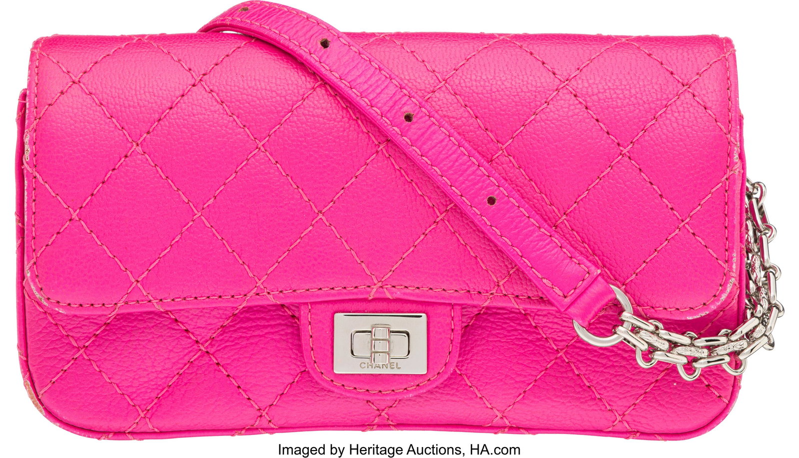 Chanel Pink Quilted Calfskin Leather Mini Reissu: Chanel Pink Quilted Calfskin Leather Mini Reissue Waist Bag with Silver Hardware 2019 Condition: 3 7" Width x 4" Height x 2.5" Depth This bag is done in Pink Calfskin Leather with Silver 