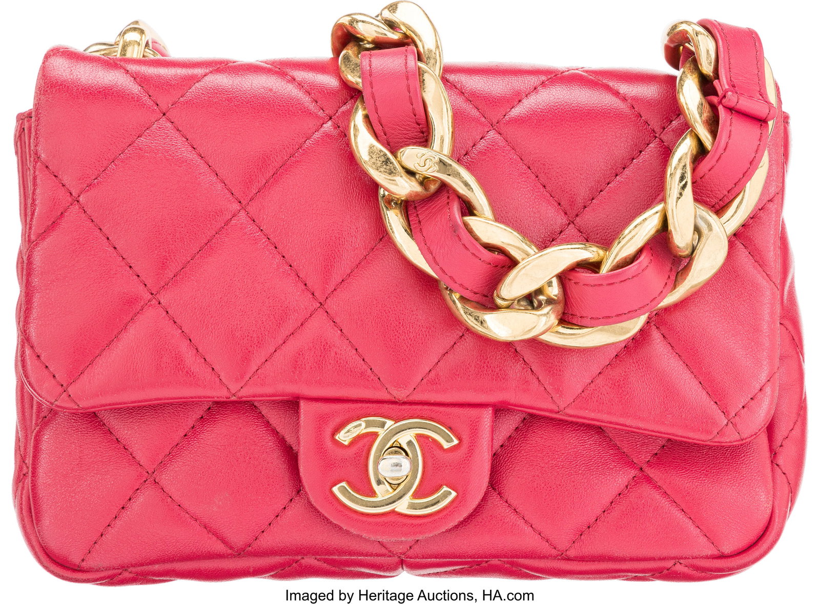 Chanel Fuschia Quilted Calfskin Leather Small Fu: Chanel Fuschia Quilted Calfskin Leather Small Funky Town Flap Bag with Gold Hardware 2022 Condition: 2 8" Width x 6" Height x 2" Depth This bag is done in Fuschia Calfskin Leather with Gold Hard