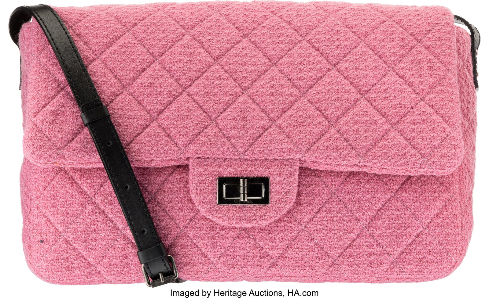 Chanel Pink Quilted Tweed 2.55 Easy Reissue Mess: Chanel Pink Quilted Tweed 2.55 Easy Reissue Messenger Bag with Aged Ruthenium Hardware 2009-2010 Condition: 2 15" Width x 10.5" Height x 4.5" Depth This bag is done in Pink 