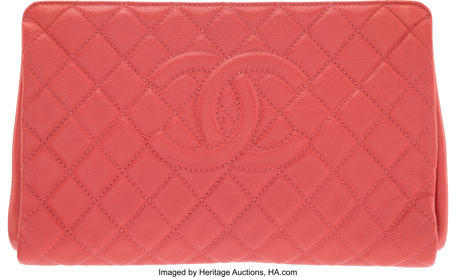 Chanel Pink Quilted Caviar Leather Large Timeles: Chanel Pink Quilted Caviar Leather Large Timeless CC Frame Clutch with Silver Hardware 2014-2015 Condition: 2 12.5" Width x 8" x 2.25" This bag is done in Pink Quilted Caviar Leath