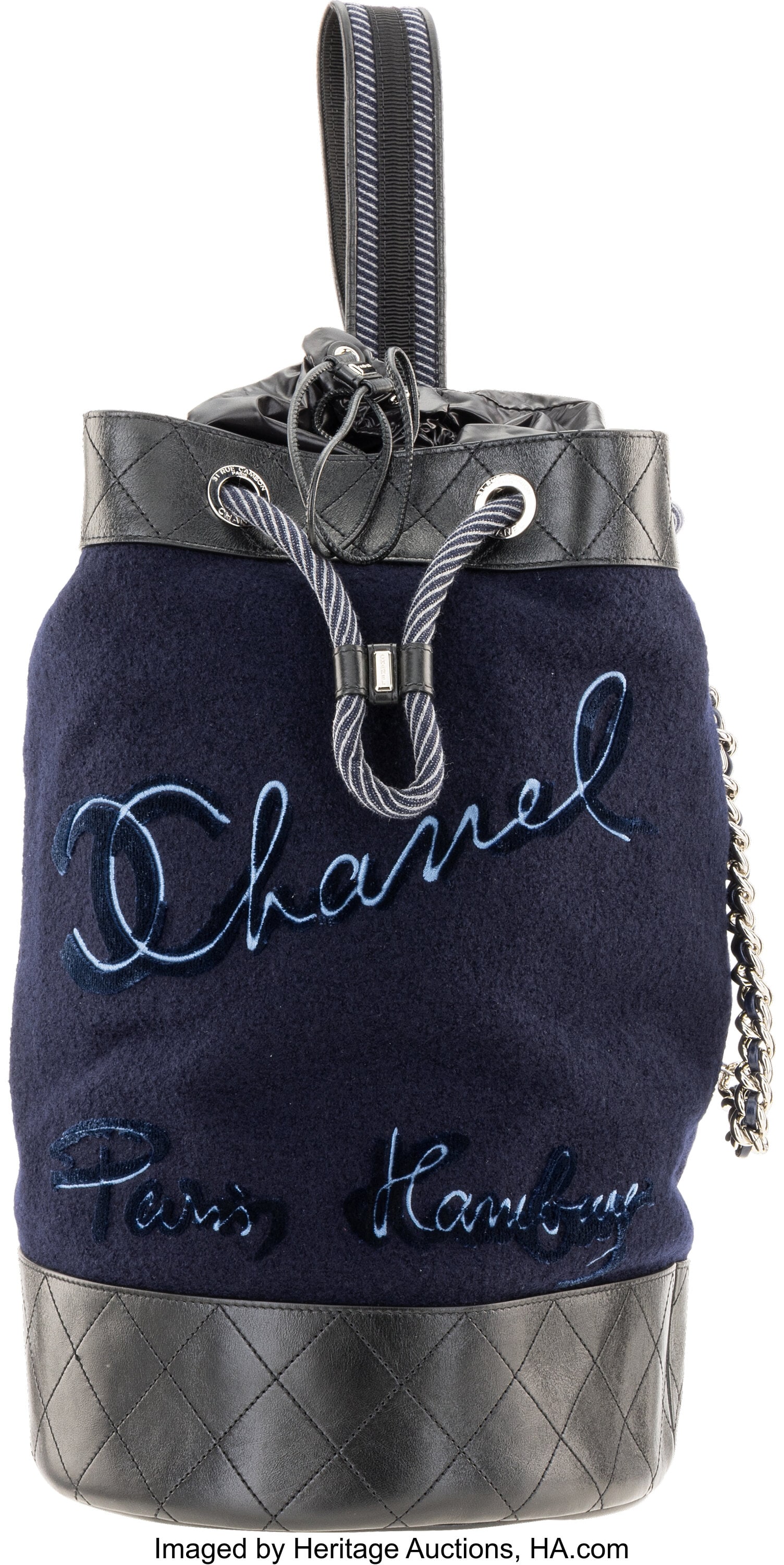 Chanel Paris-Hamburg Blue Wool & Black Leather D (1 of 3)