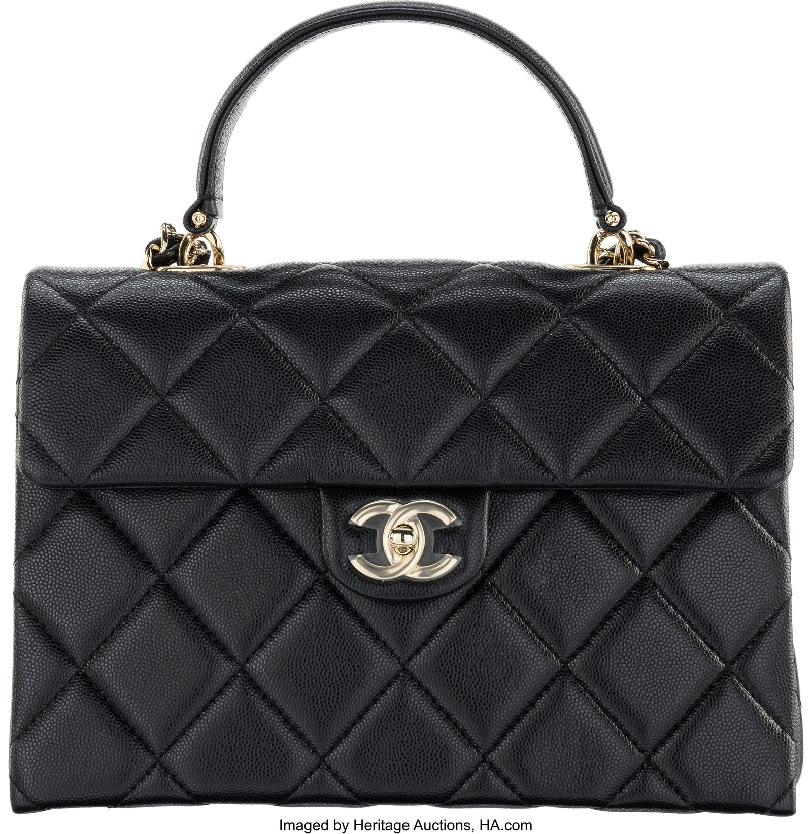 Chanel Black Quilted Caviar Leather Retro Twist : Chanel Black Quilted Caviar Leather Retro Twist Handle Bag with Light Gold Hardware 2024 Condition: 2 8.75" Width x 6.25" Height x 4" Depth This bag is done in Black Caviar Leather
