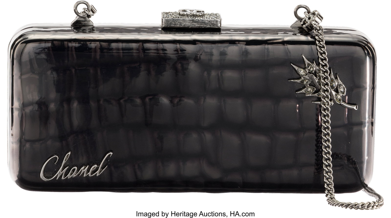 Chanel Lucite Covered Black Crocodile Embossed L (1 of 3)