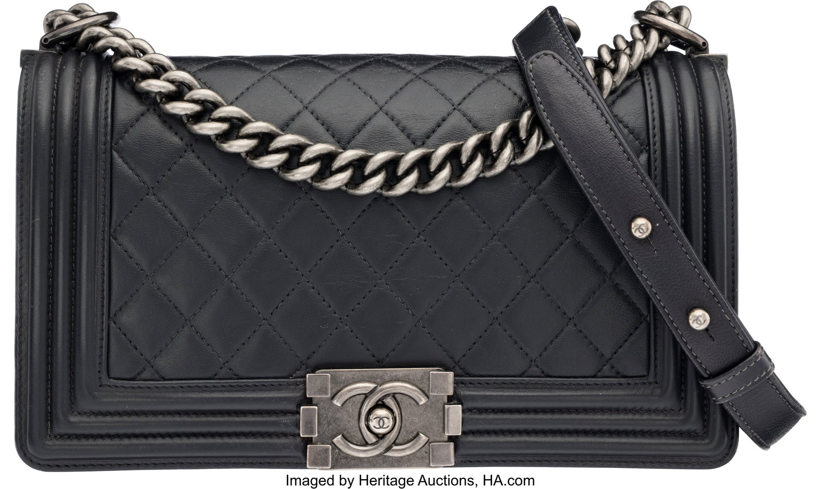 Chanel Charcoal Quilted Lambskin Leather Medium  (1 of 4)
