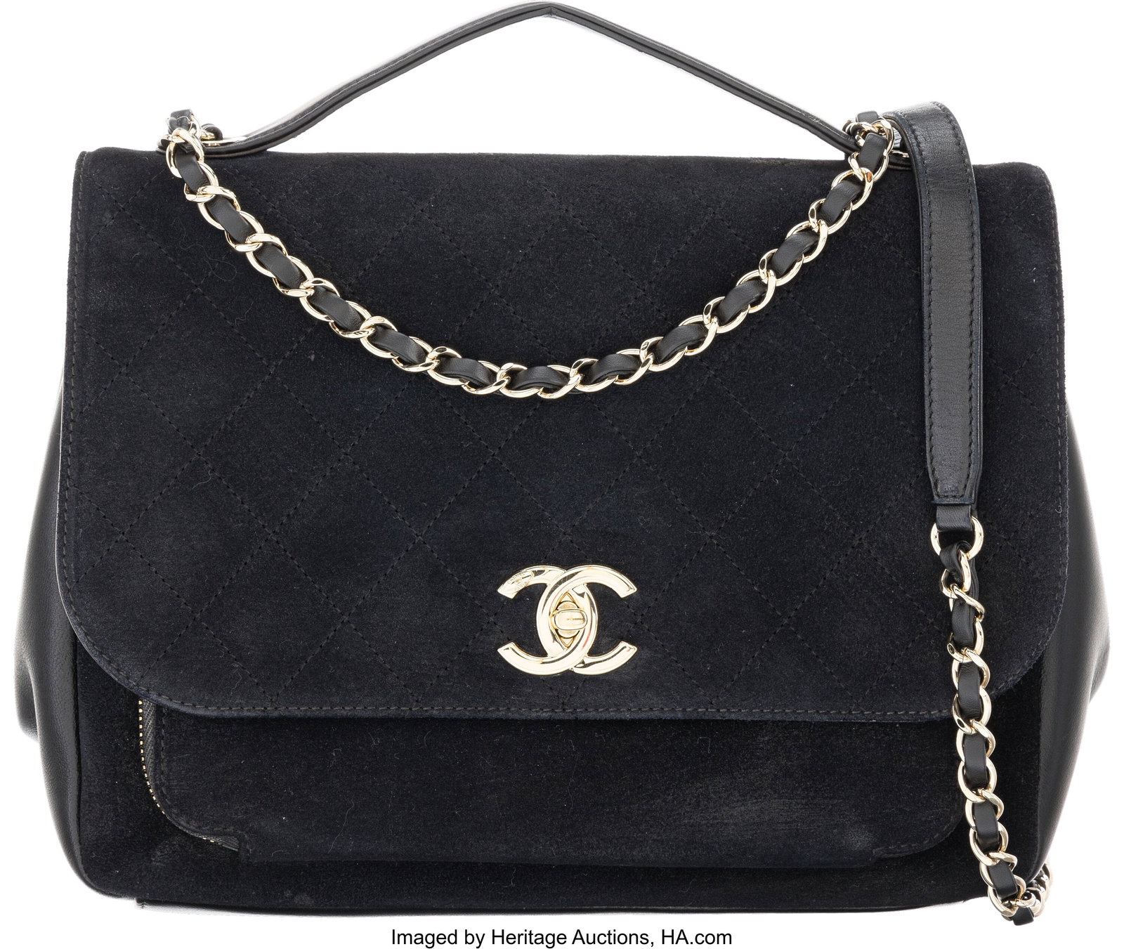 Chanel Black Quilted Suede & Calfskin Leather La (1 of 3)