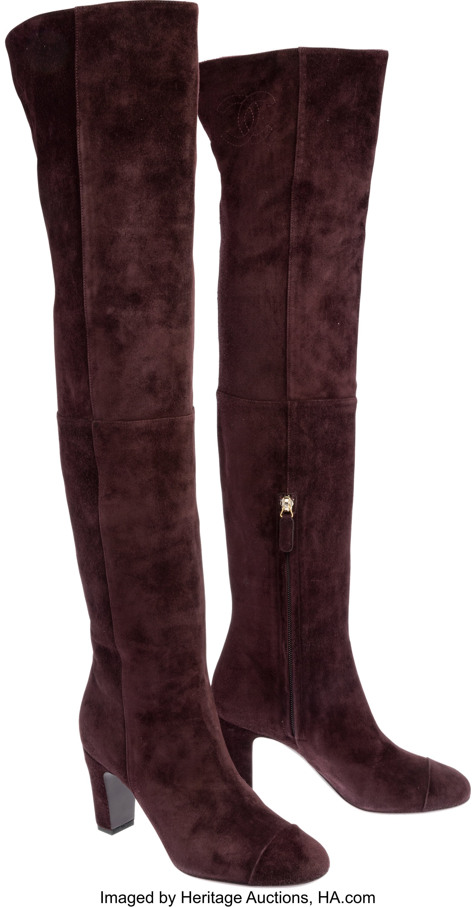 Chanel Burgundy Suede Tall High Heel Boots Cond (1 of 3)