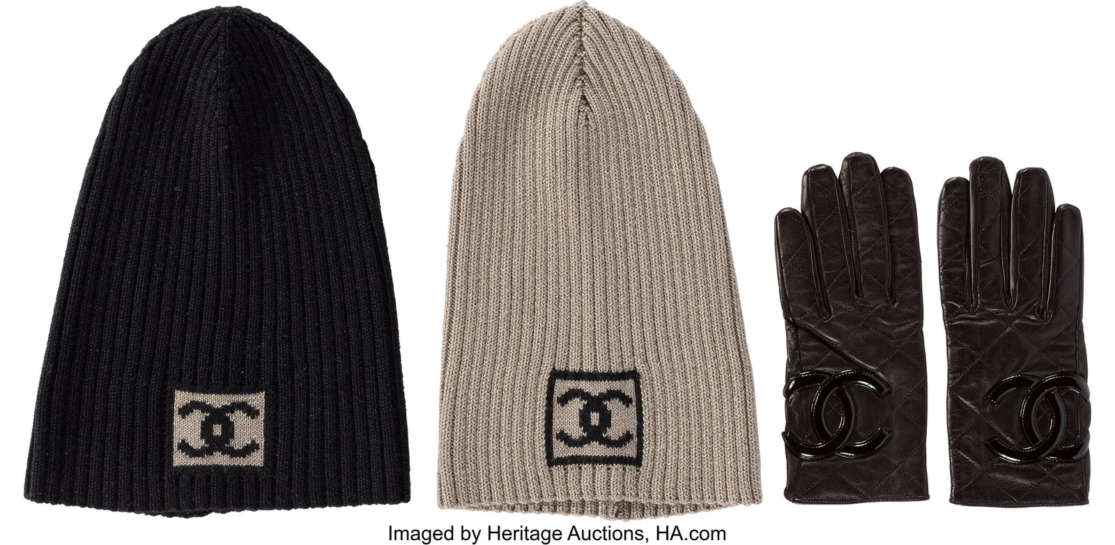 Chanel Set of Three: Knit CC beanies & Leather G (1 of 2)