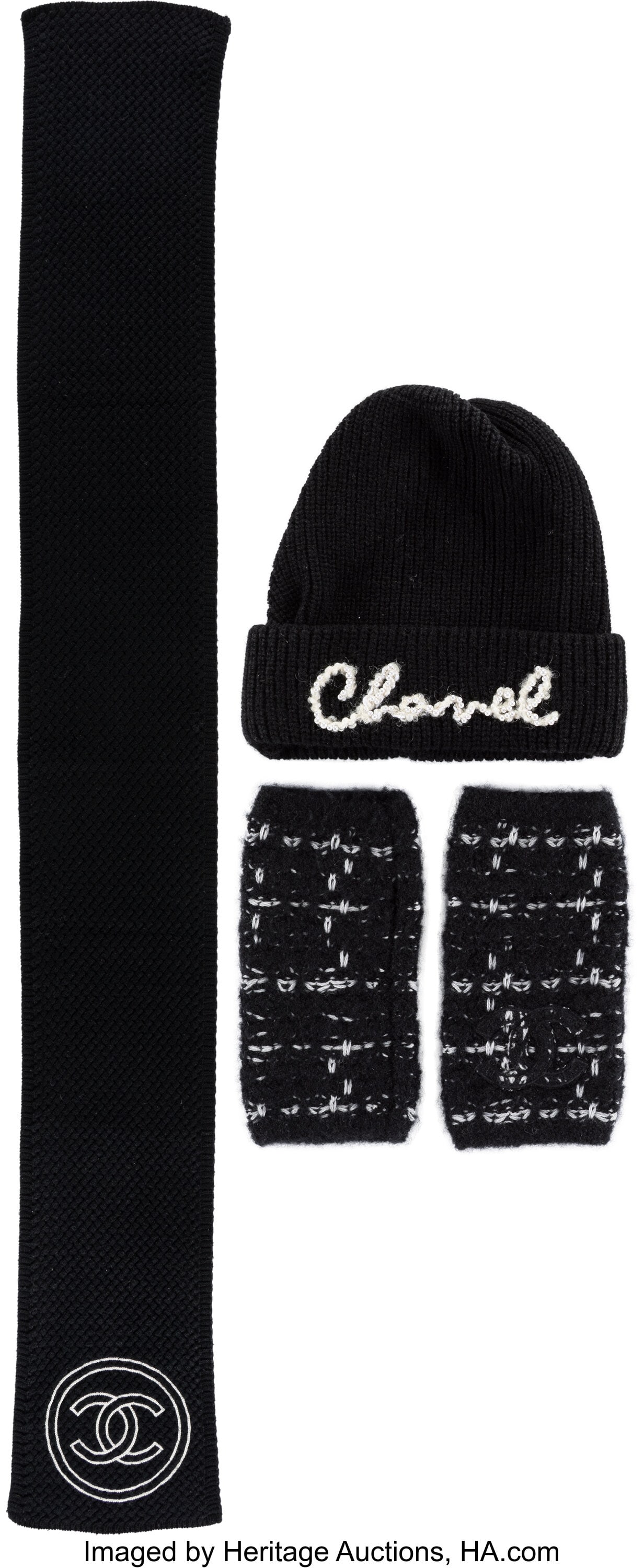 Chanel Set of Three: Knit Beanie, Hand Warmers,  (1 of 2)