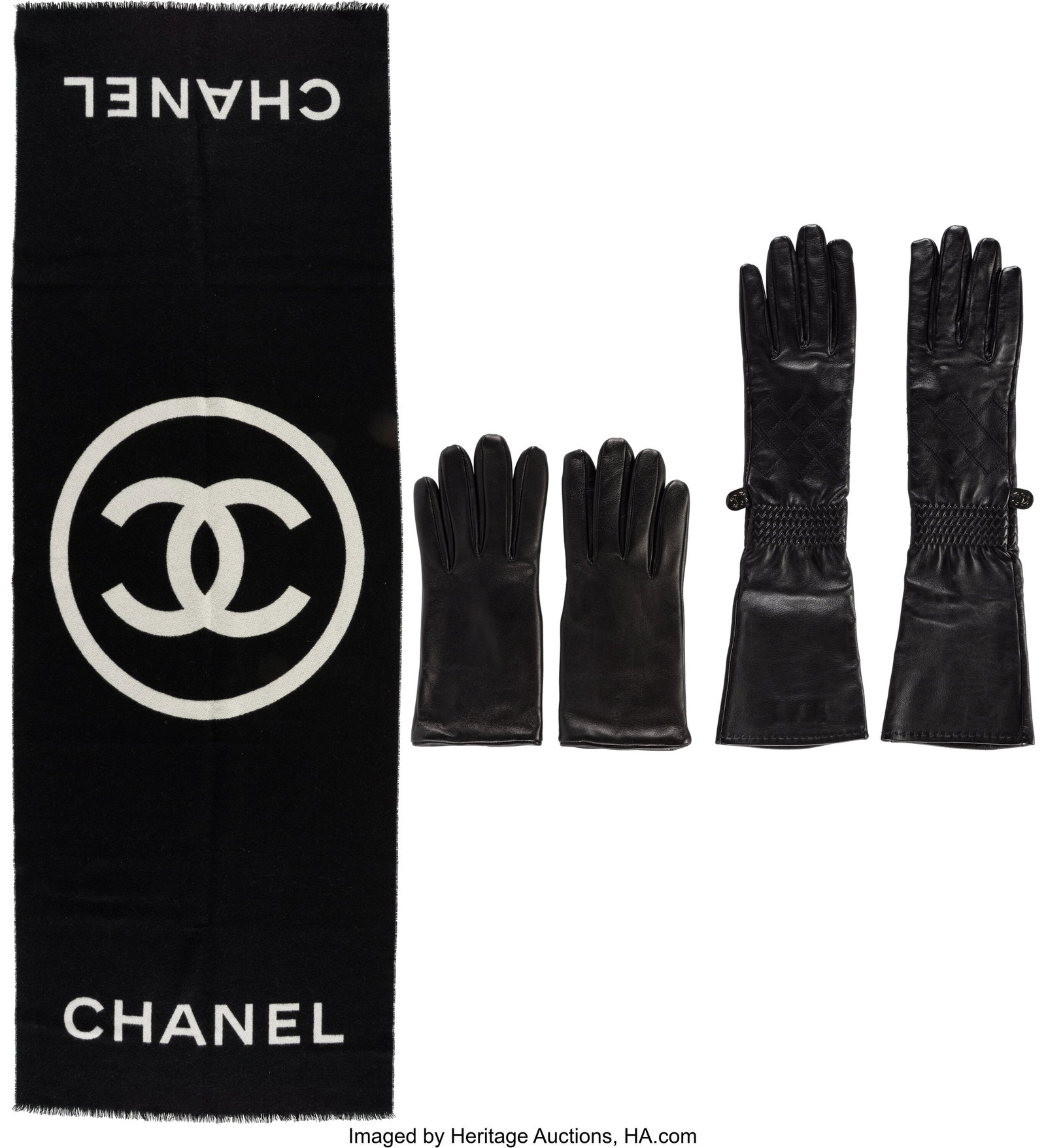 Set of Three: Chanel Cashmere Scarf & Leather Gl (1 of 2)