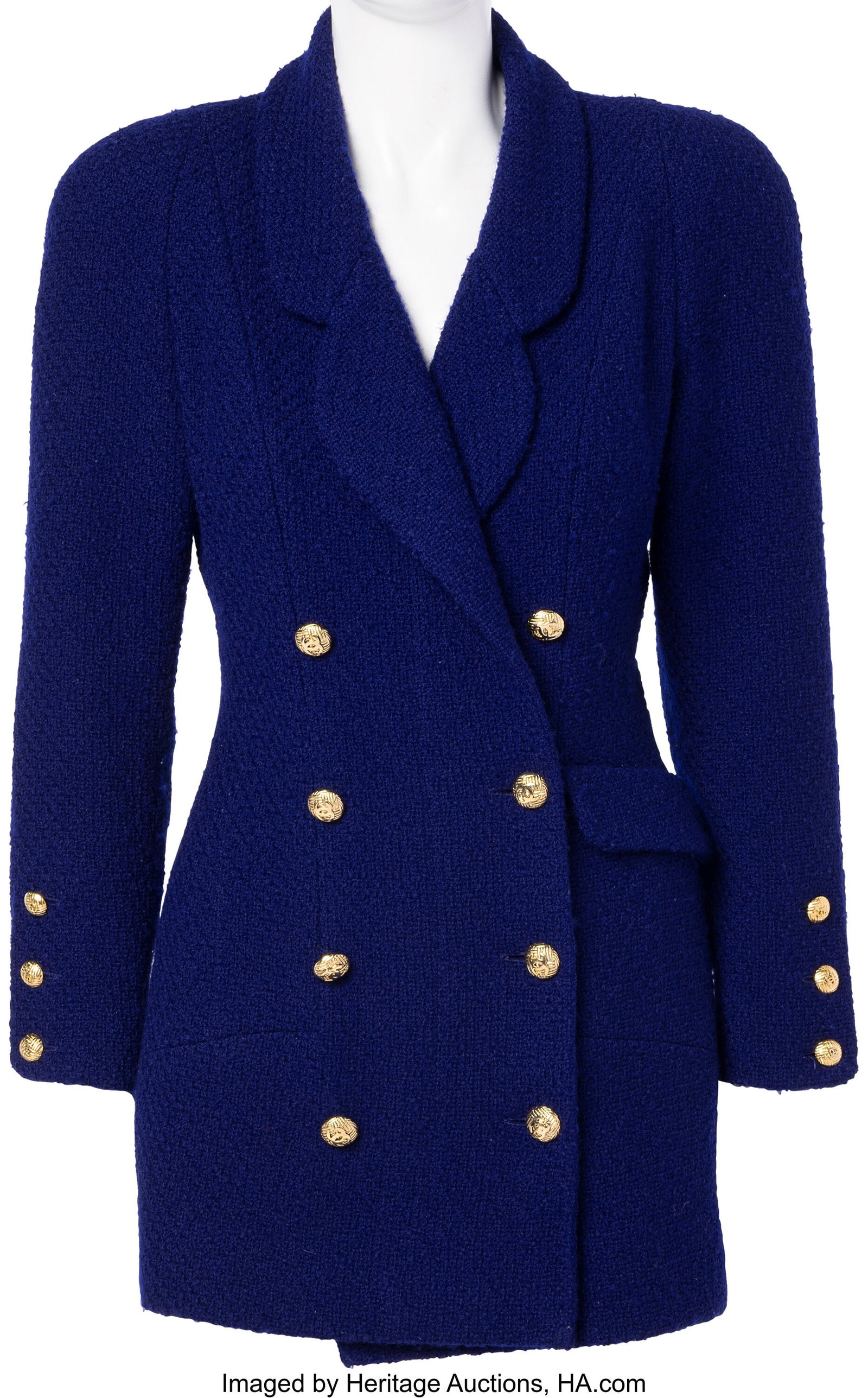 Chanel Cobalt Wool Tweed Jacket with Gold CC But (1 of 3)