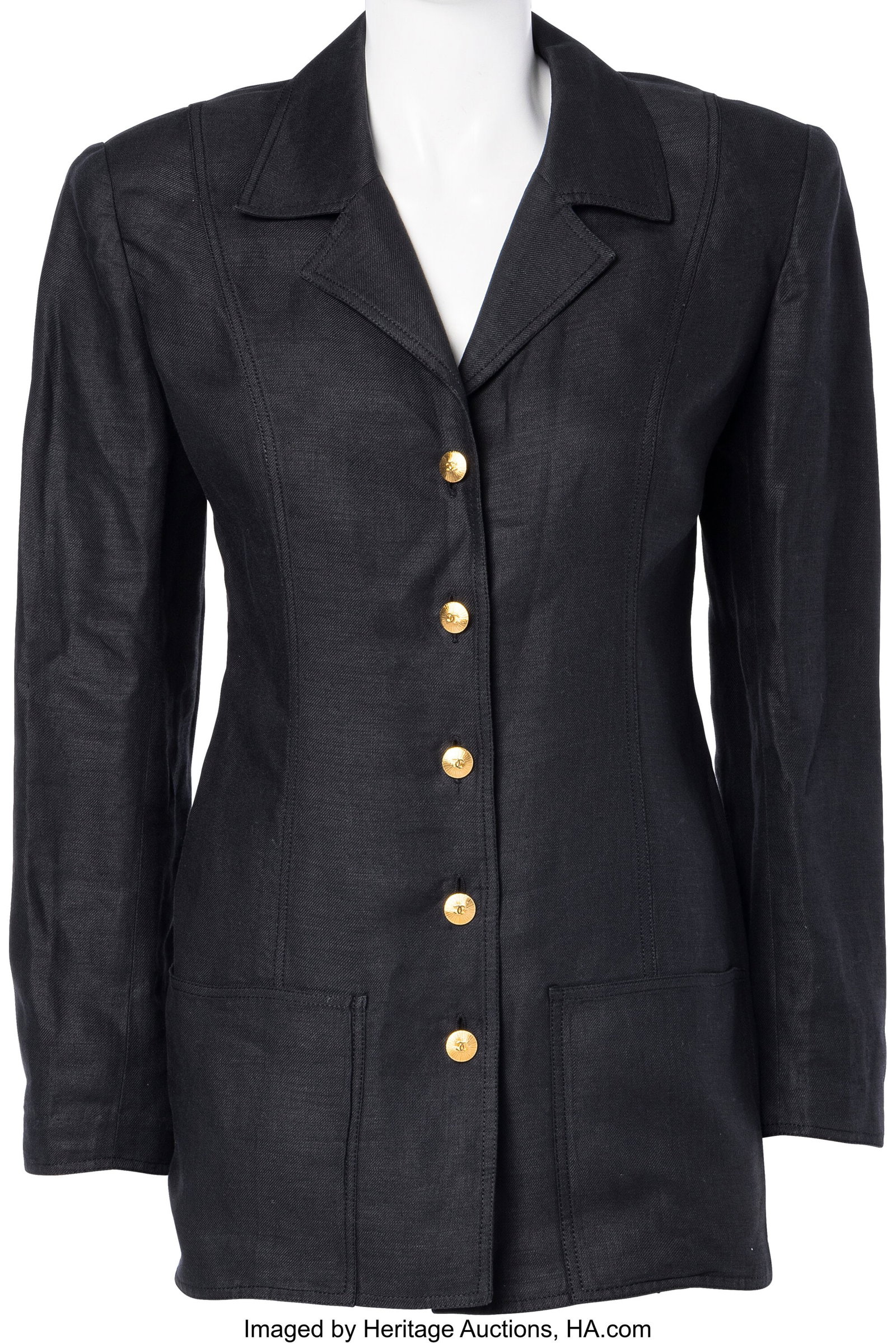 Chanel Black Linen Jacket with Gold CC Buttons  (1 of 2)