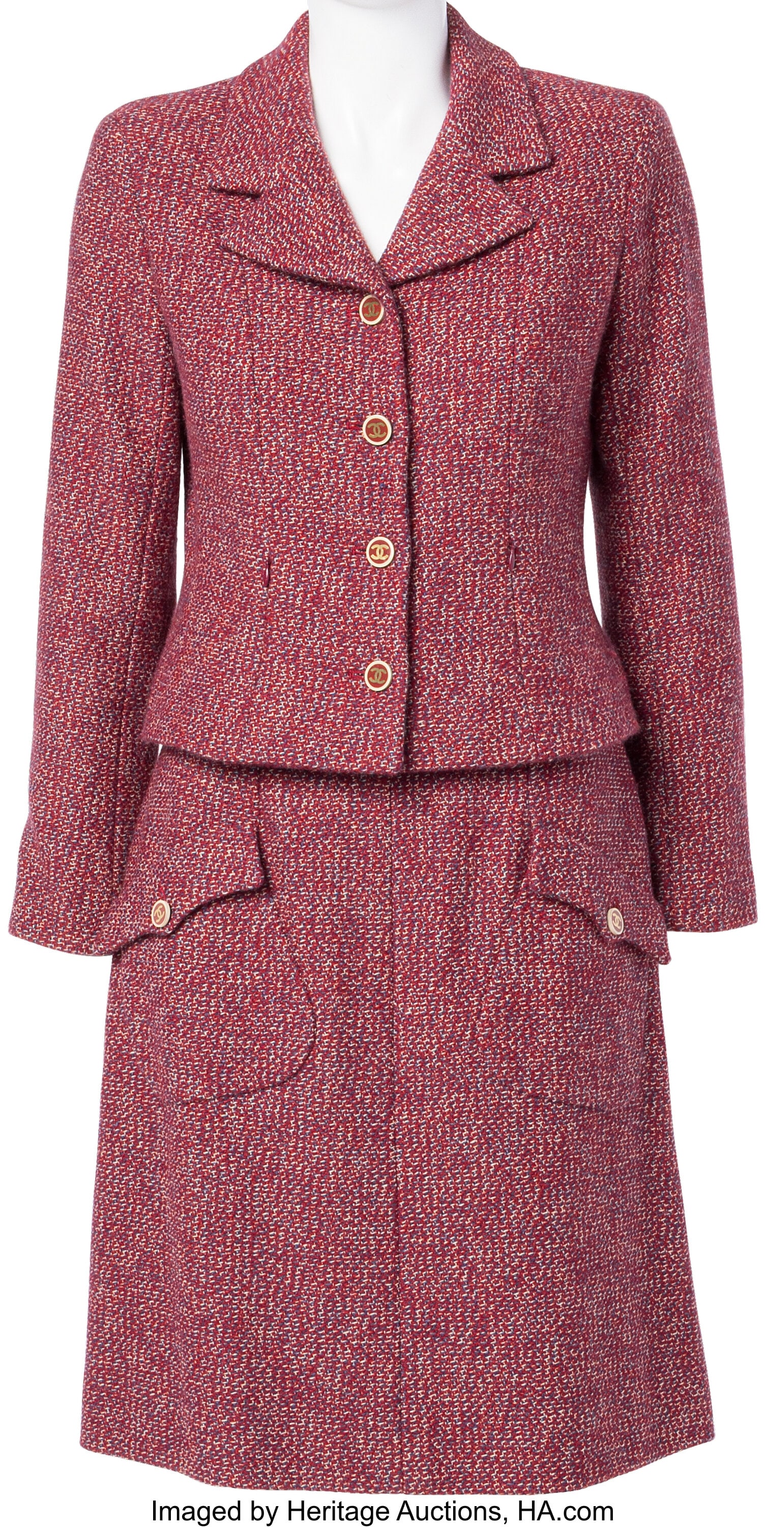 Chanel Red Wool Tweed 2-Piece Suit Set Autumn 2 (1 of 3)