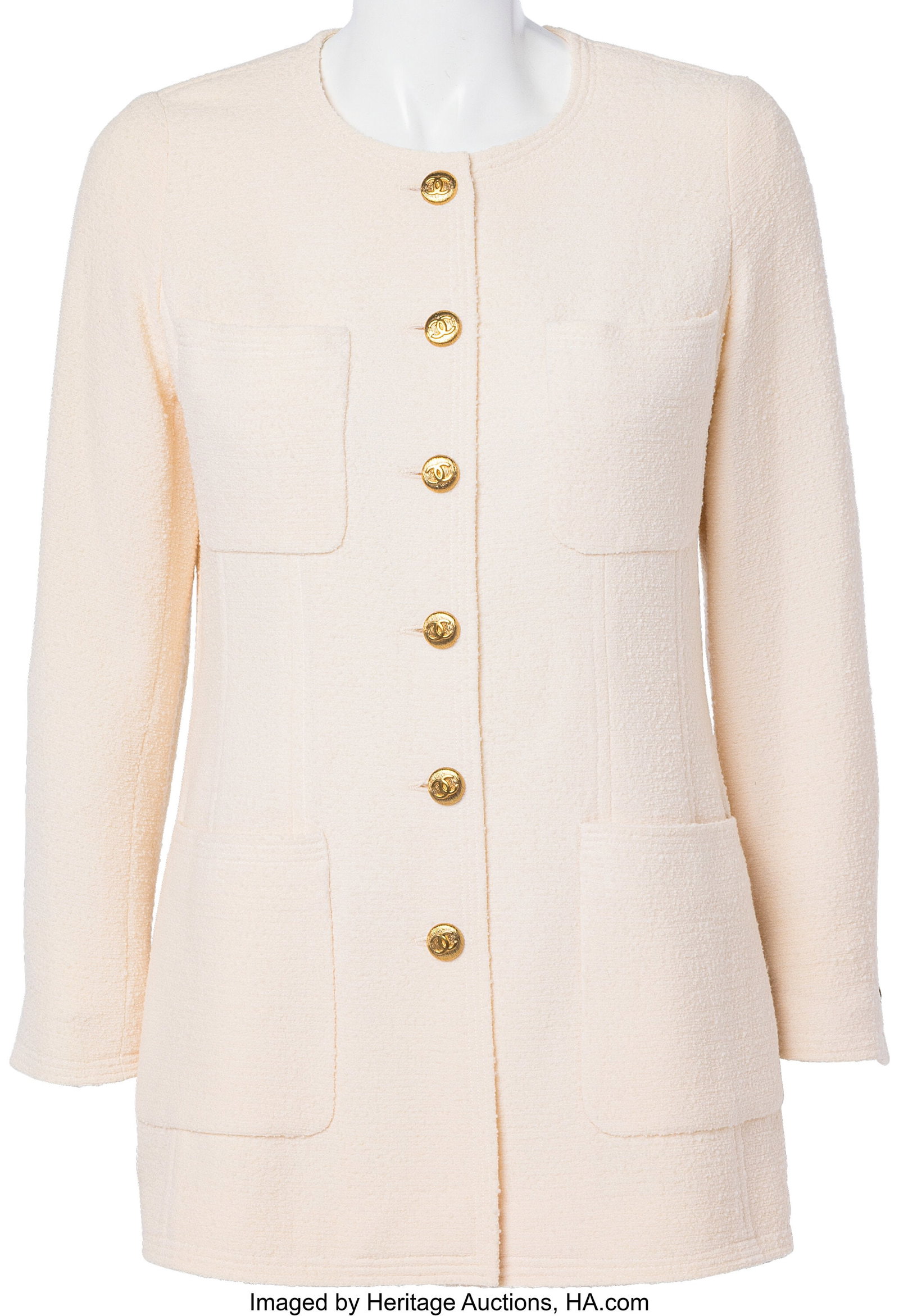 Chanel Cream Boucle Tweed Jacket with Gold CC Bu (1 of 3)