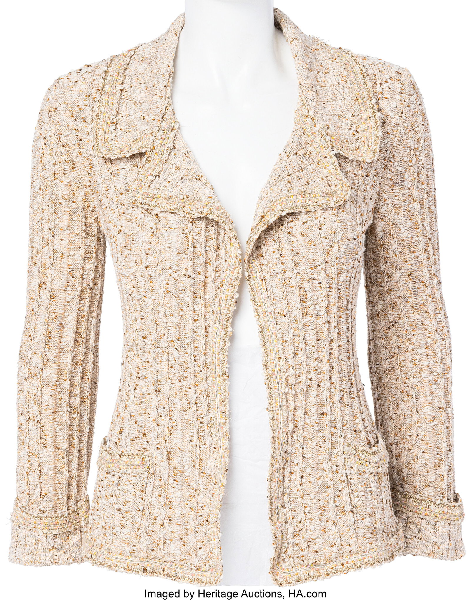 Chanel Beige & Metallic Gold Sweater Jacket Spr (1 of 3)