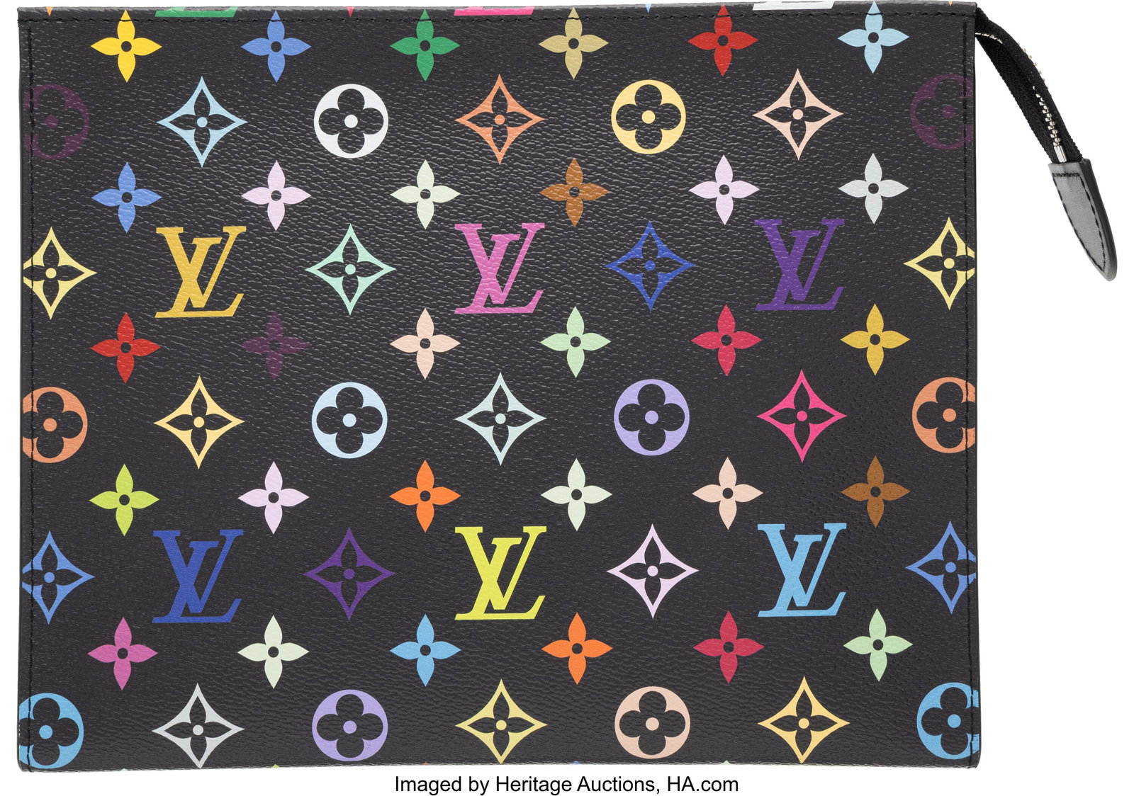 Louis Vuitton x Takashi Murakami Black Multicolo: Louis Vuitton x Takashi Murakami Black Multicolore Monogram Coated Canvas Toiletry Pouch 26 with Silver Hardware Condition: 1 9.75" Width x 8" Height x 2.5" Depth This bag is done 