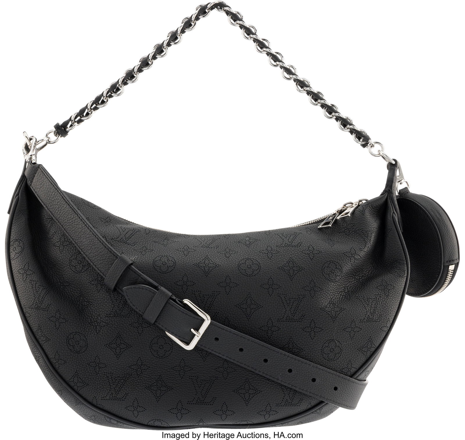 Louis Vuitton Black Monogram Mahina Leather Baia: Louis Vuitton Black Monogram Mahina Leather Baia MM Shoulder Bag with Silver Hardware Condition: 3 1" Width x 8" Height x 3" Depth This bag is done in Black Monogram Mahina Leather with Silver