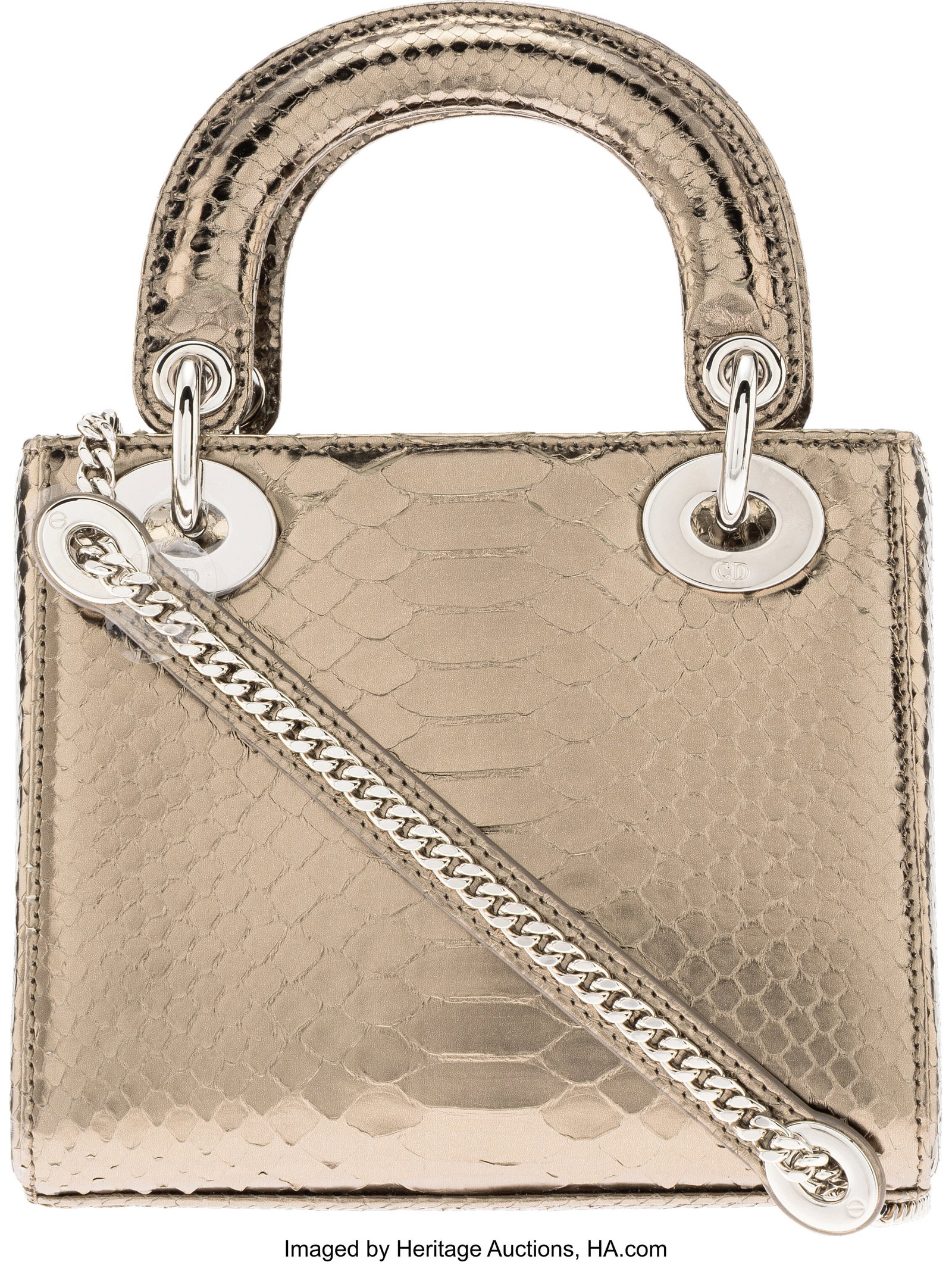 Christian Dior Metallic Pewter Python Mini Lady  - 2