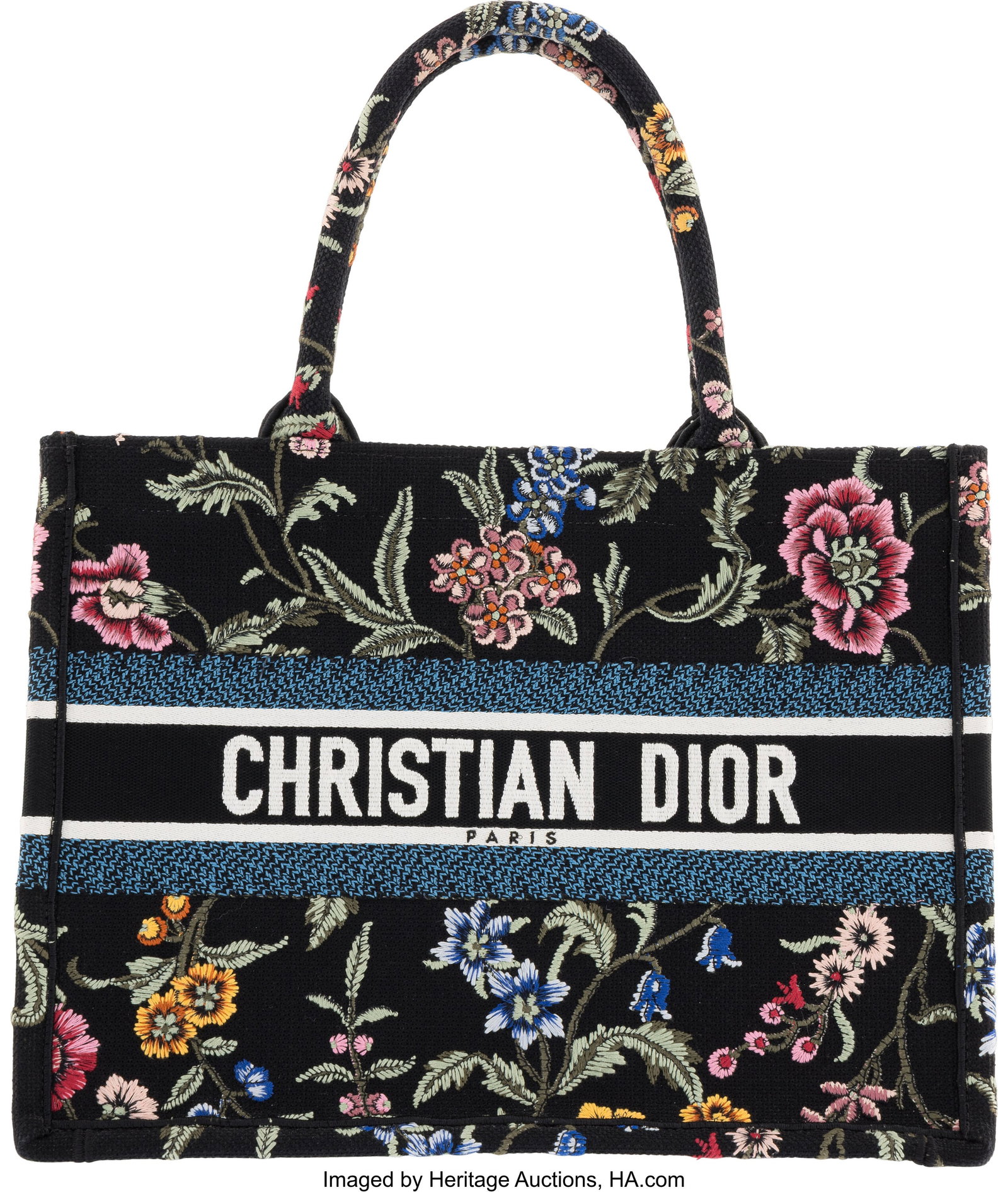 Christian Dior Black Floral Embroidered Canvas M: Christian Dior Black Floral Embroidered Canvas Medium Book Tote 2022 Condition: 2 14.5" Width x 11"Height x 6.5" Depth This bag is done in Black Floral Multicolor Canvas,