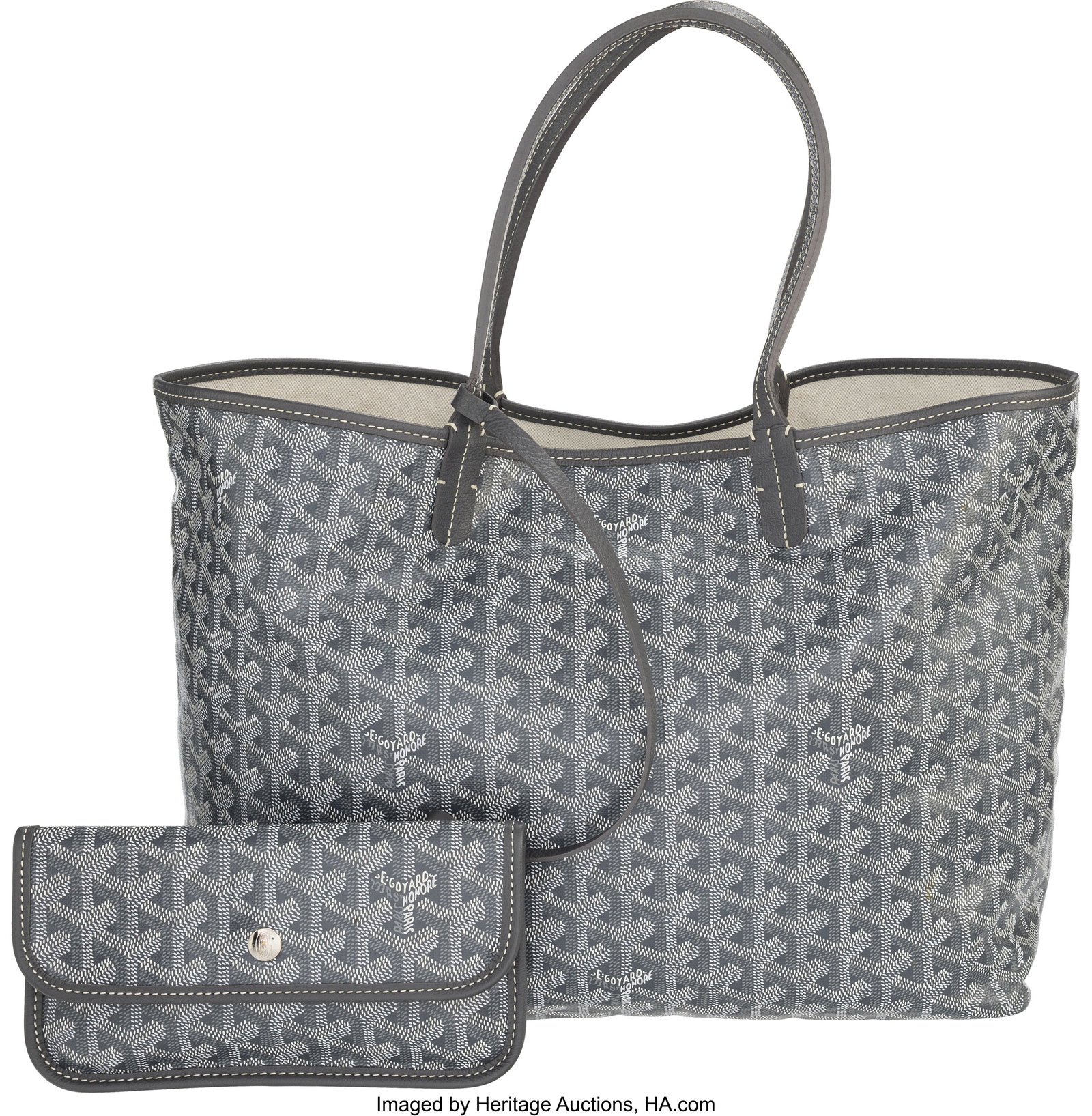 Goyard Gray Goyardine Coated Canvas Saint Louis : Goyard Gray Goyardine Coated Canvas Saint Louis Tote PM Condition: 1 13.5" Width x 10.5" Height x 6" Depth This bag is done in Gray Goyardine Coated Canvas with Silver Hardware&com