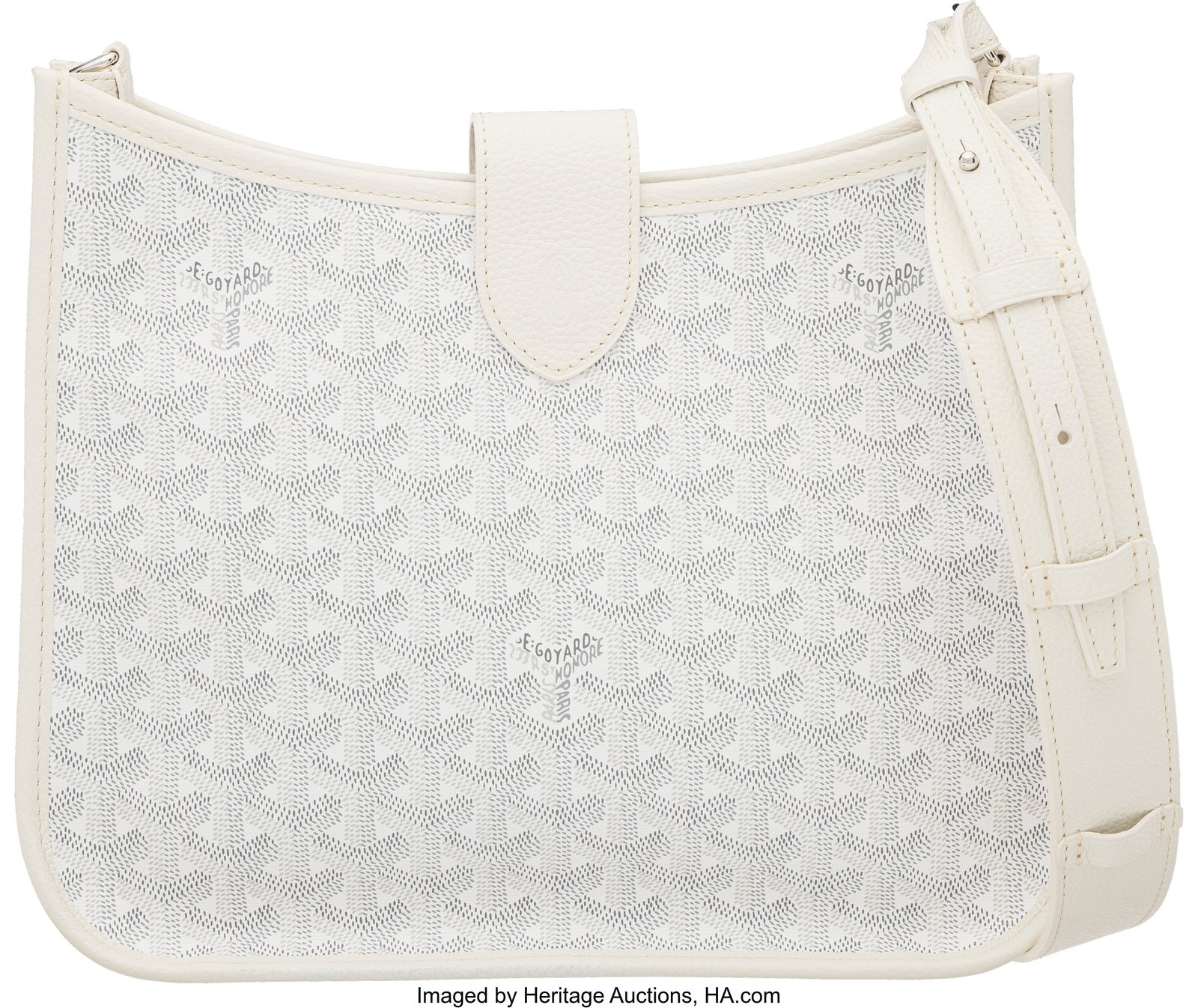 Goyard White Goyardine Coated Canvas Musette PM : Goyard White Goyardine Coated Canvas Musette PM Bag Condition: 1 11" Width x 8.5" Height x 4" Depth This bag is done in White Goyardine Coated Canvas with Silver Hardware,