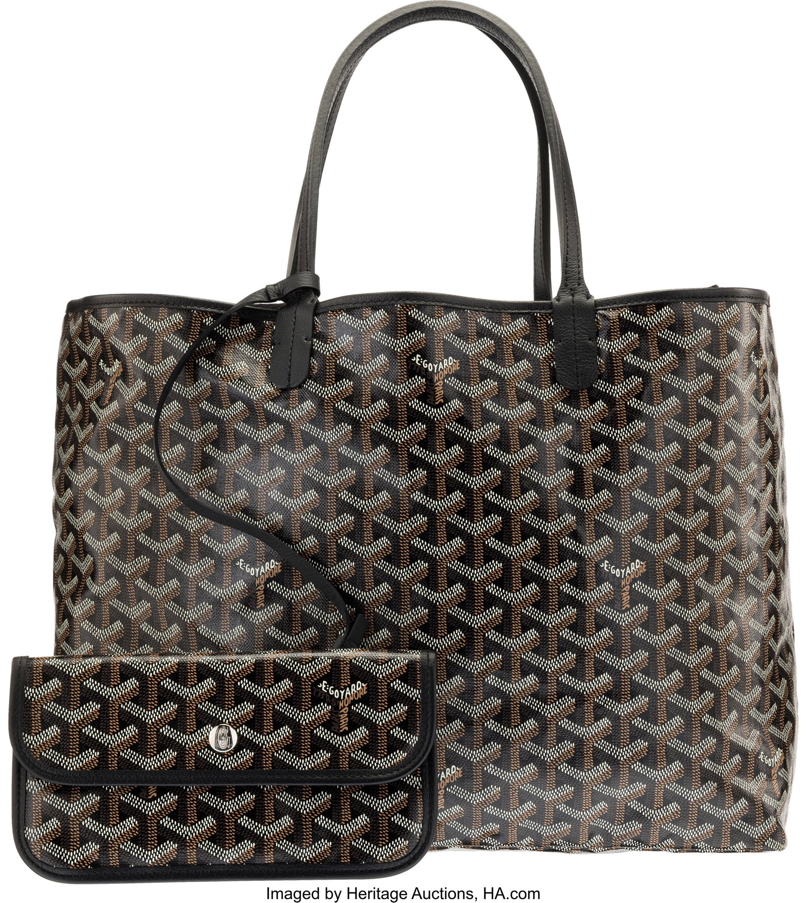 Goyard Black Goyardine Coated Canvas Saint Louis: Goyard Black Goyardine Coated Canvas Saint Louis Tote GM Condition: 1 15" Width x 13" Height x 7" Depth This bag is done in Black Goyardine Coated Canvas with Black Leather Trim and Silver Hardw