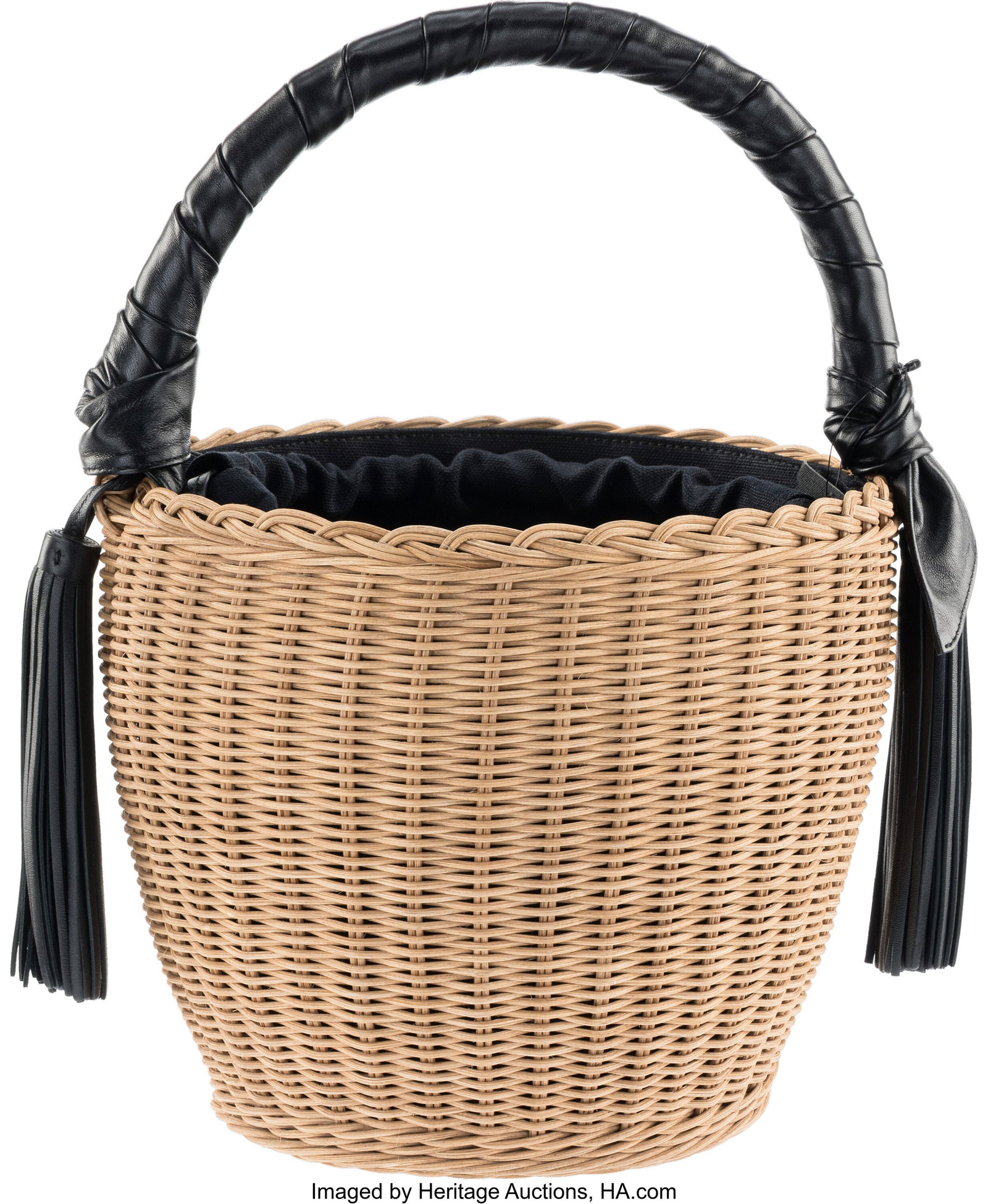 Yves Saint Laurent Wicker & Black Leather Panier: Yves Saint Laurent Wicker & Black Leather Panier Picnic Basket Bag with Gold Hardware Condition: 1 11.25" Width x 9" Height x 6.75" Depth This bag is done in Wicker,