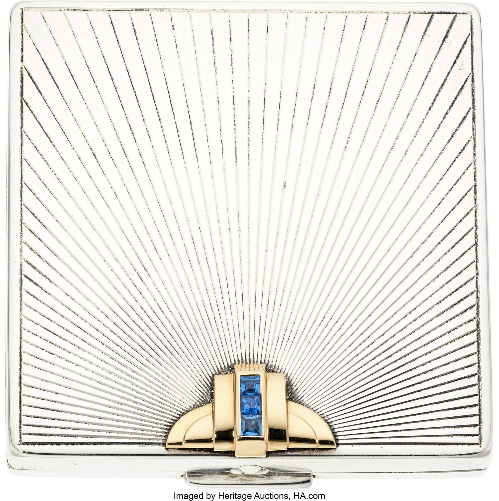 Cartier Sapphire, Gold, Silver Compact Stones: : Cartier Sapphire, Gold, Silver Compact Stones: Square-shaped sapphires weighing a total of approximately 0.50 carat Metal: 14k yellow gold and sterling silver Marked&col