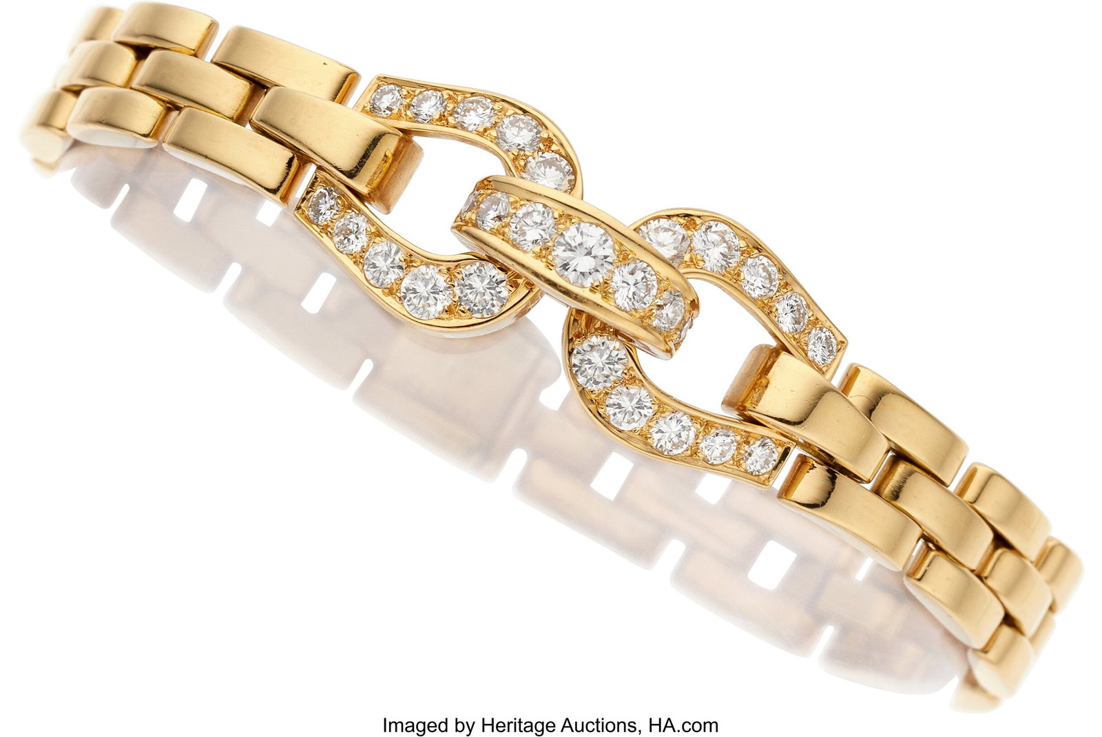 Cartier Diamond, Gold Bracelet Stones: Full-cut: Cartier Diamond, Gold Bracelet Stones: Full-cut diamonds weighing a total of 1.84 carats Metal: 18k gold Marked: Cartier Collection: Etrier Gross Weight: 41&