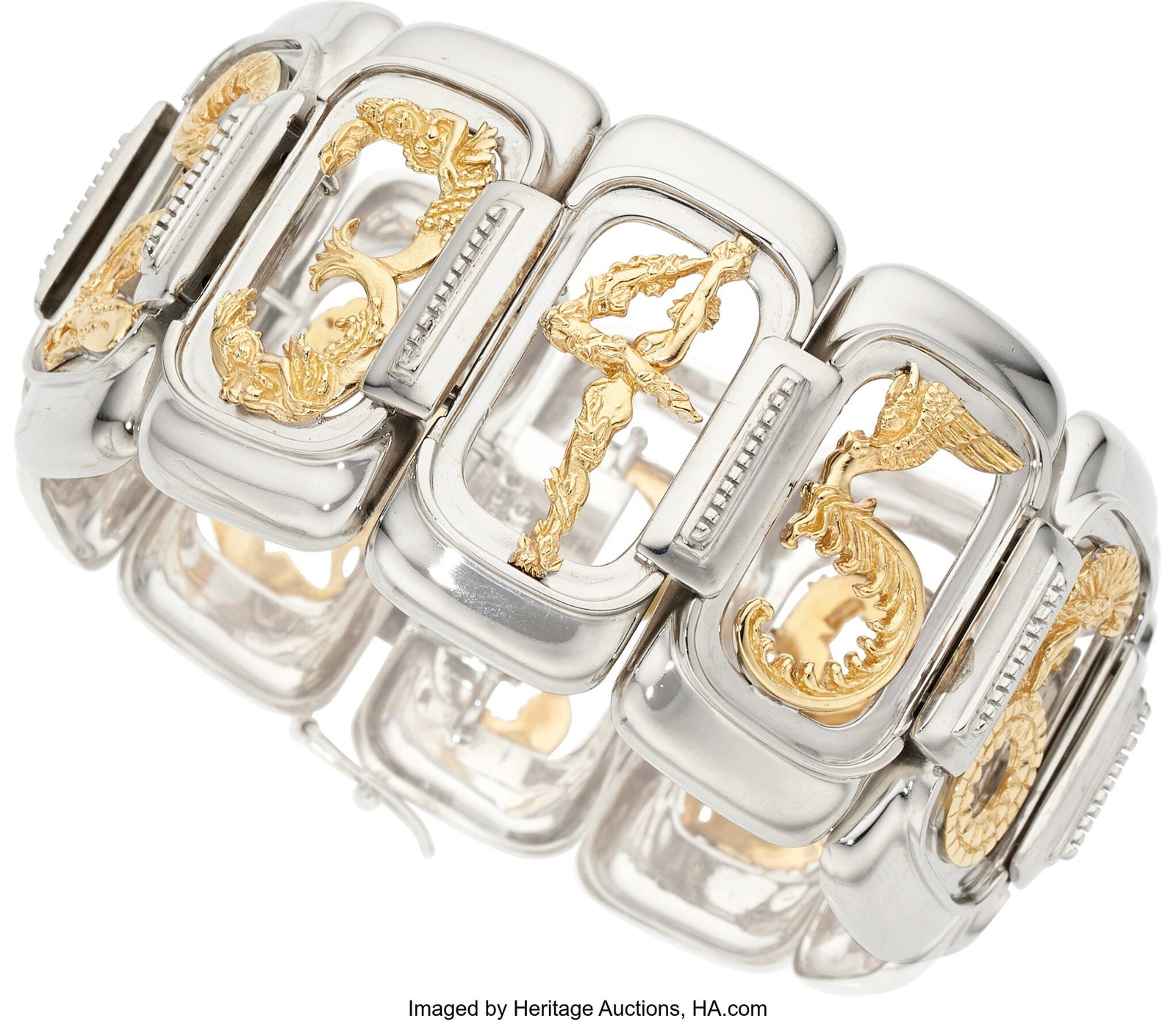 Erté Gold, Sterling Silver Bracelet Metal: 14k: Erté Gold, Sterling Silver Bracelet Metal: 14k gold and sterling silver Marked: Erté Collection: Numbers Gross Weight: 103.10 grams Dimensions: