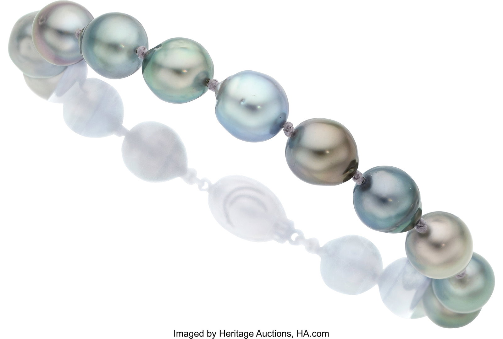 Iridesse South Sea Cultured Pearl, White Gold Br: Iridesse South Sea Cultured Pearl, White Gold Bracelet Pearls: South Sea cultured pearls measuring 8.90 - 9.50 mm Metal: 18k white gold Marked: Iridesse Gross Wei
