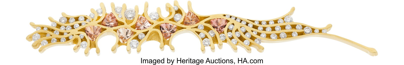 Christo Kiffer Tourmaline, Diamond, Gold Pendant: Christo Kiffer Tourmaline, Diamond, Gold Pendant-Brooch Stones: Triangular-shaped tourmaline weighing a total of approximately 0.75 carat; full-cut diamonds weighing a to