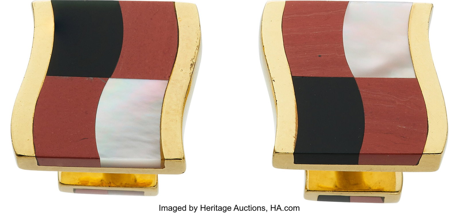 Angela Cummings for Tiffany & Co. Multi-Stone, G: Angela Cummings for Tiffany & Co. Multi-Stone, Gold Cuff Links Stones: Carved jasper, black onyx, and mother-of-pearl Metal: 18k gold Marked: Angela Cumm