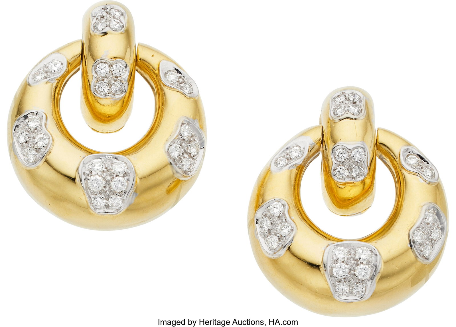Hammerman Bros. Diamond, Gold Earrings Stones: : Hammerman Bros. Diamond, Gold Earrings Stones: Full-cut diamonds weighing a total of approximately 1.50 carats Metal: 18k white and yellow gold Marked: for Hammer