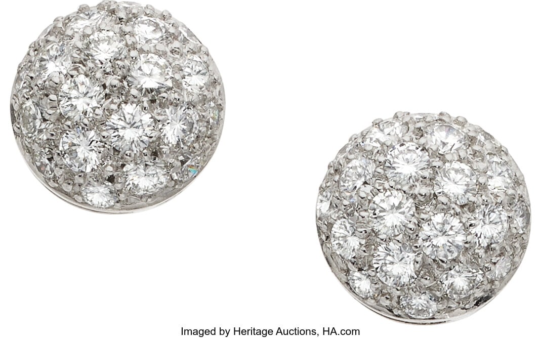 Cartier Diamond, White Gold Earrings Stones: Fu: Cartier Diamond, White Gold Earrings Stones: Full-cut diamonds weighing a total of approximately 1.00 carat Metal: 18k white gold Marked: Cartier Gross Weight: 3&p