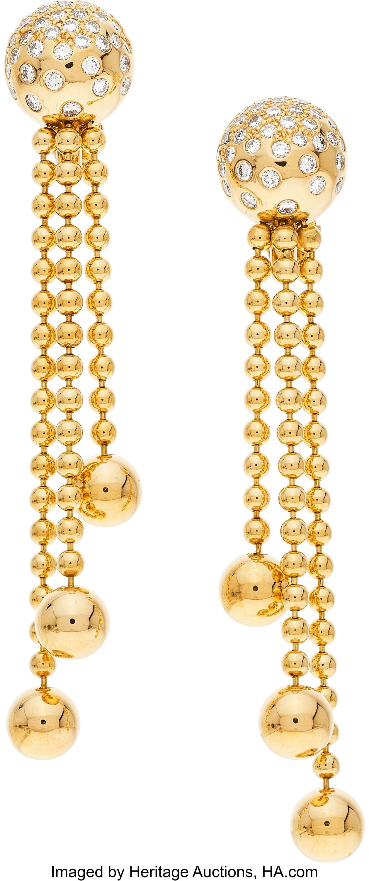 Cartier Diamond, Gold Earrings, French Stones: : Cartier Diamond, Gold Earrings, French Stones: Full-cut diamonds weighing a total of approximately 1.00 carat Metal: 18k gold Marked: Cartier; French hallmark