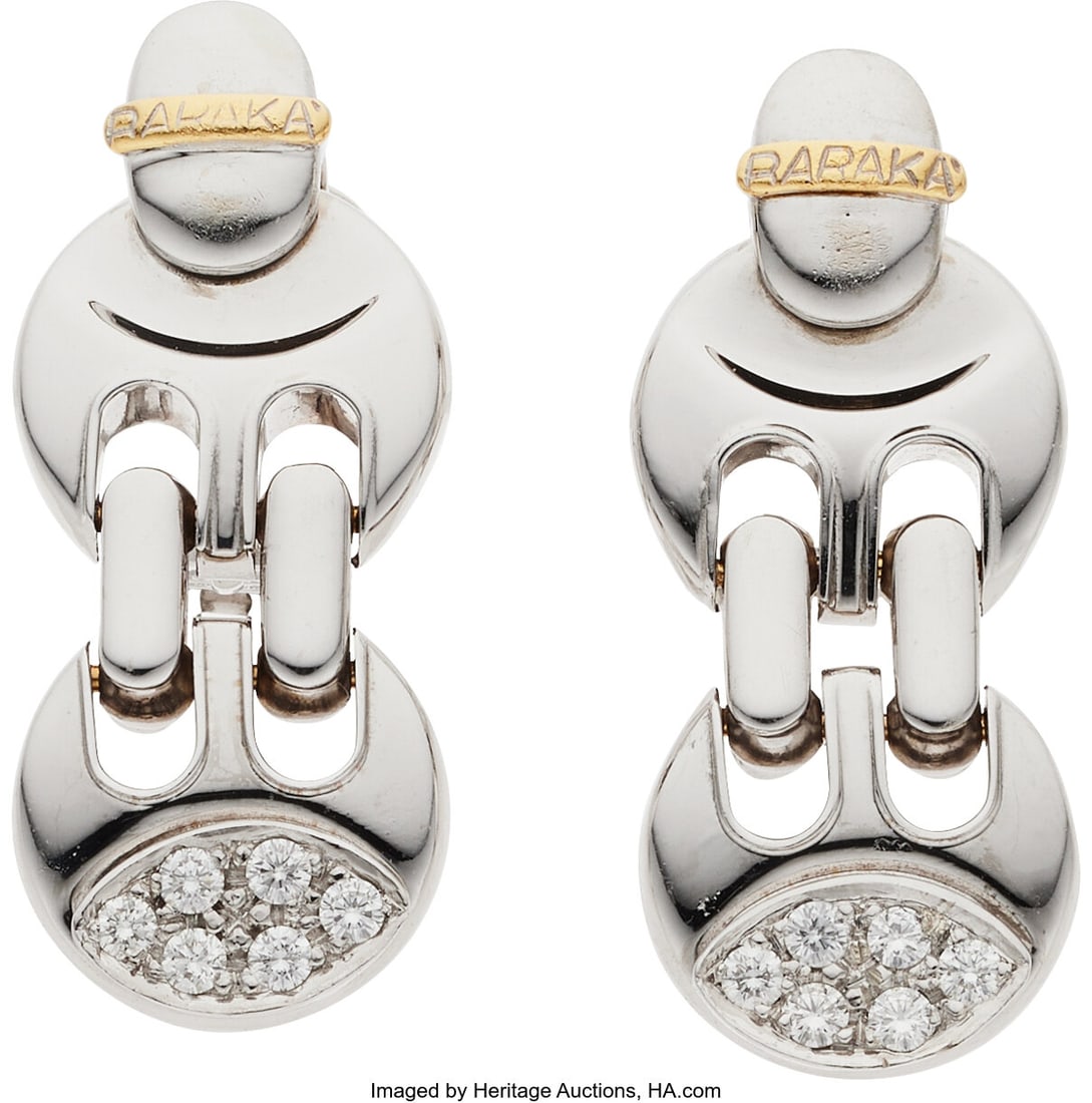 Baraka Diamond, White Gold Earrings Stones: Ful: Baraka Diamond, White Gold Earrings Stones: Full-cut diamonds weighing a total of approximately 0.20 carat Metal: 18k gold Marked: Baraka with Baraka Italian registry ma