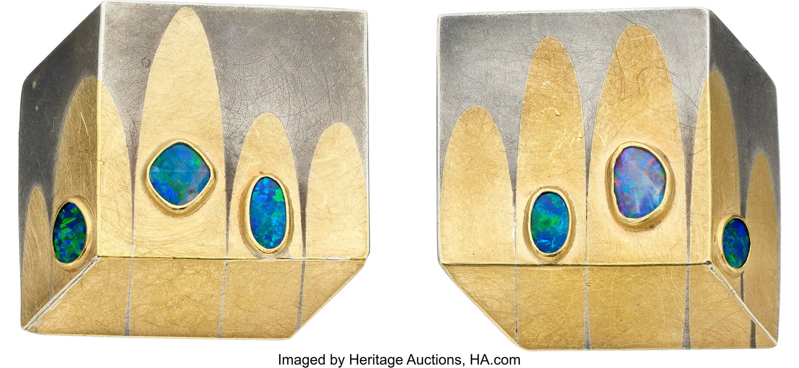 Atelier Zobel Opal, Gold, Silver Earrings Stone: Atelier Zobel Opal, Gold, Silver Earrings Stones: Opal cabochons Metal: 14k gold and silver Marked: for Atelier Zobel Gross Weight: 22.10 grams Dimensions&co