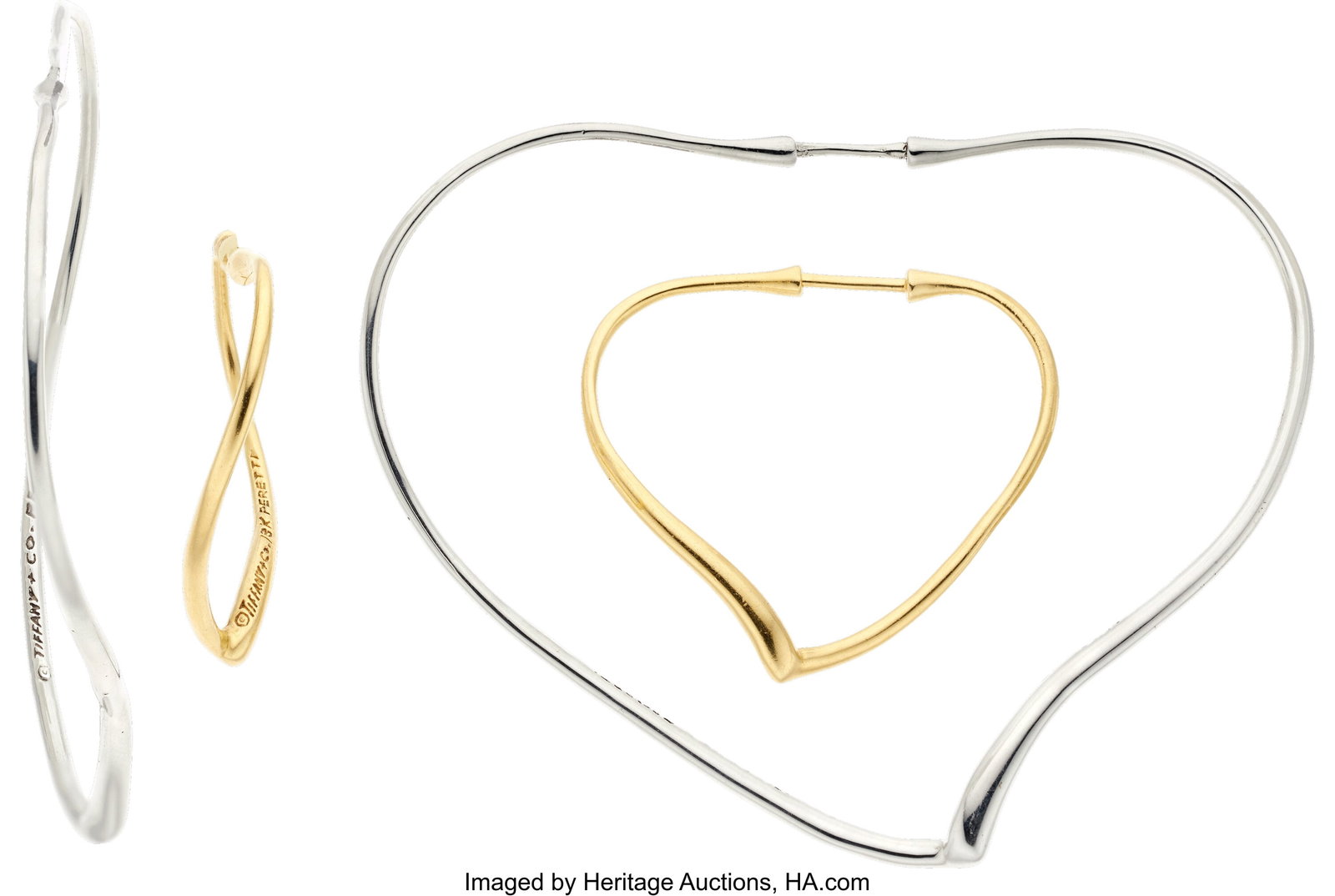 Elsa Peretti for Tiffany & Co. Gold, Sterling Si: Elsa Peretti for Tiffany & Co. Gold, Sterling Silver Earrings Metal: 18k gold and sterling silver Marked: Tiffany & Co.; for Elsa Peretti Collection: