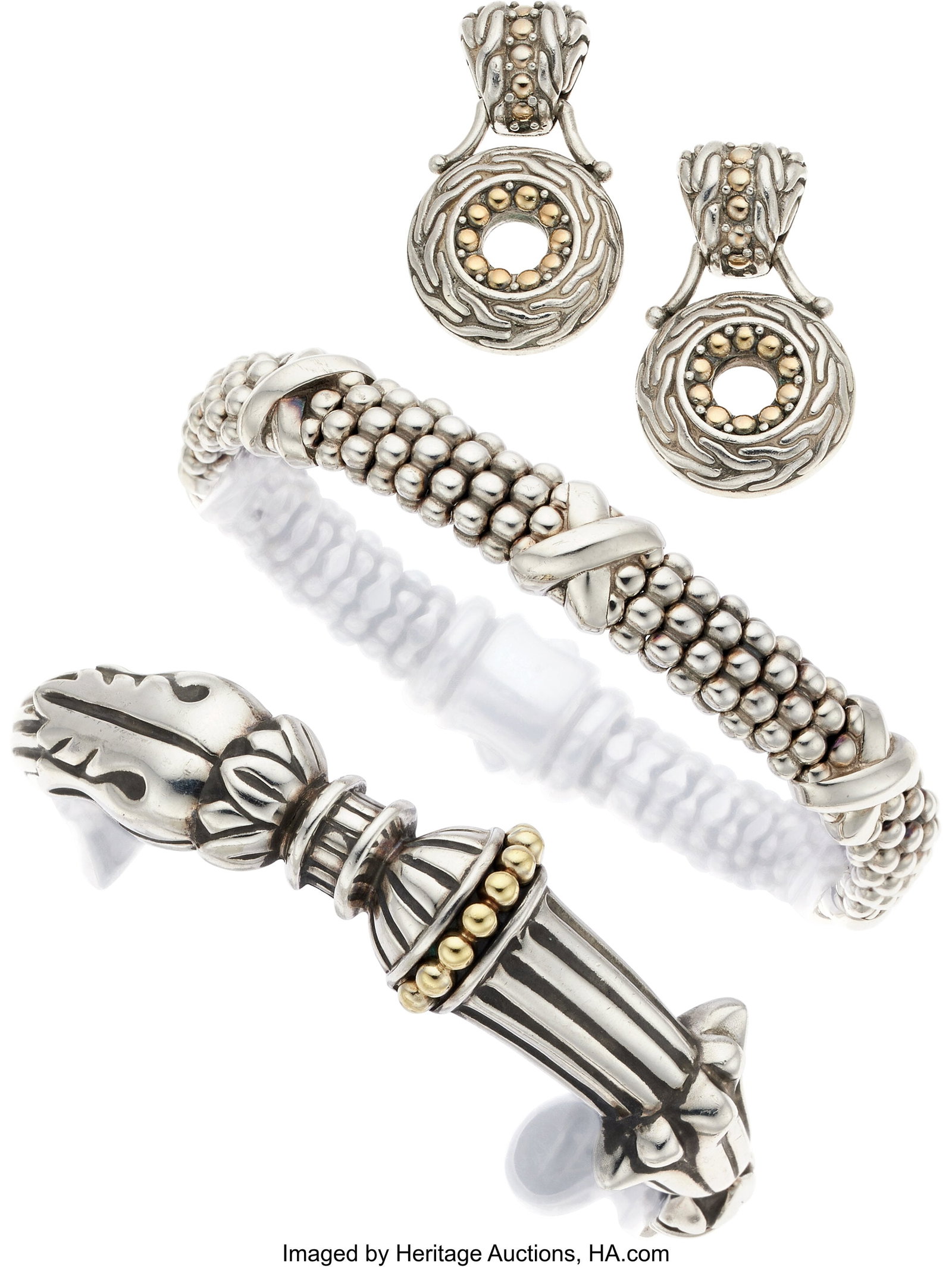Lagos & John Hardy Gold, Silver Jewelry Metal: : Lagos & John Hardy Gold, Silver Jewelry Metal: 18k gold and silver Marked: for Lagos and John Hardy Collection: Caviar (bracelets) Gross Weight: 101.