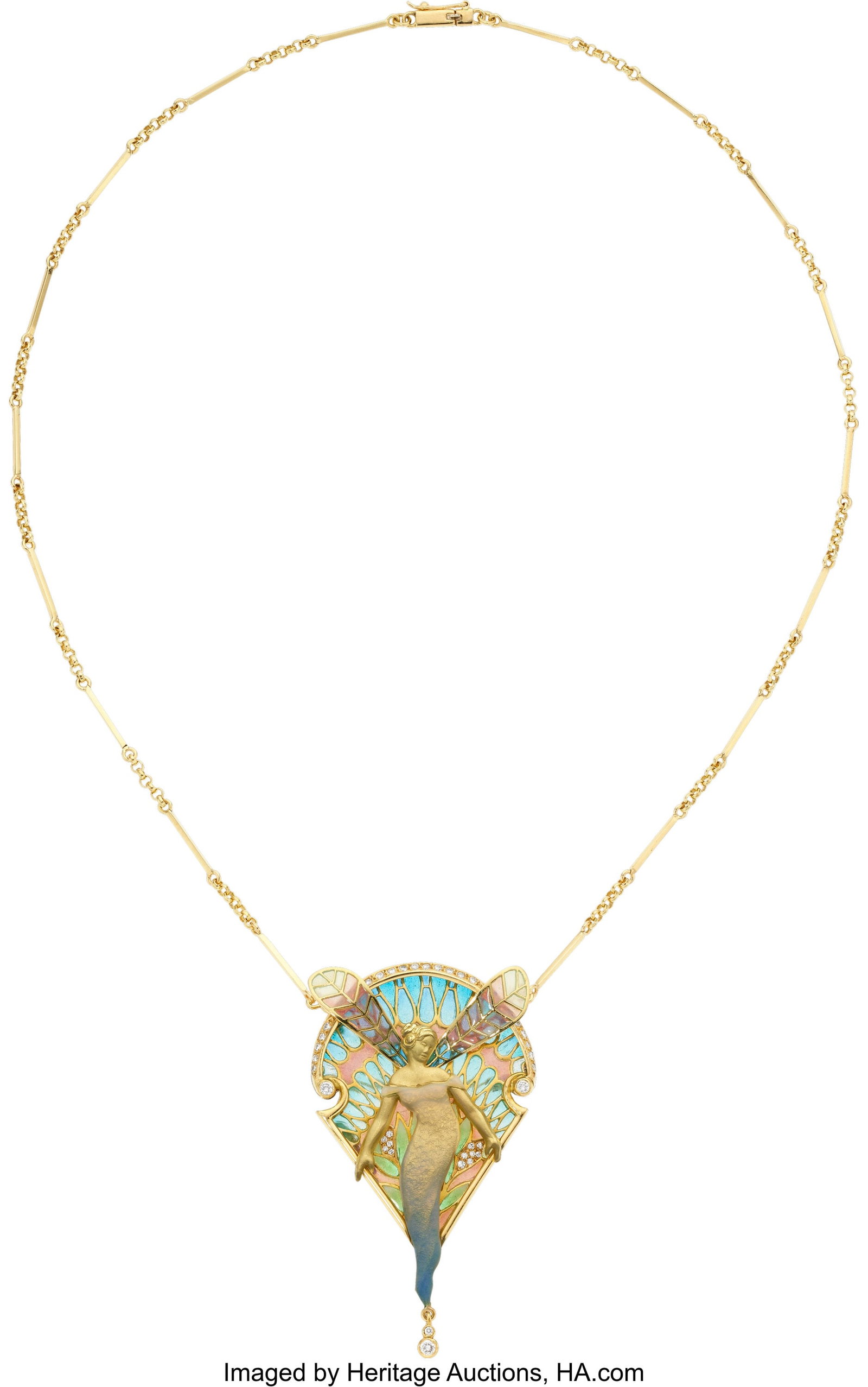 Nouveau 1910 Diamond, Enamel, Gold Convertible N (1 of 2)