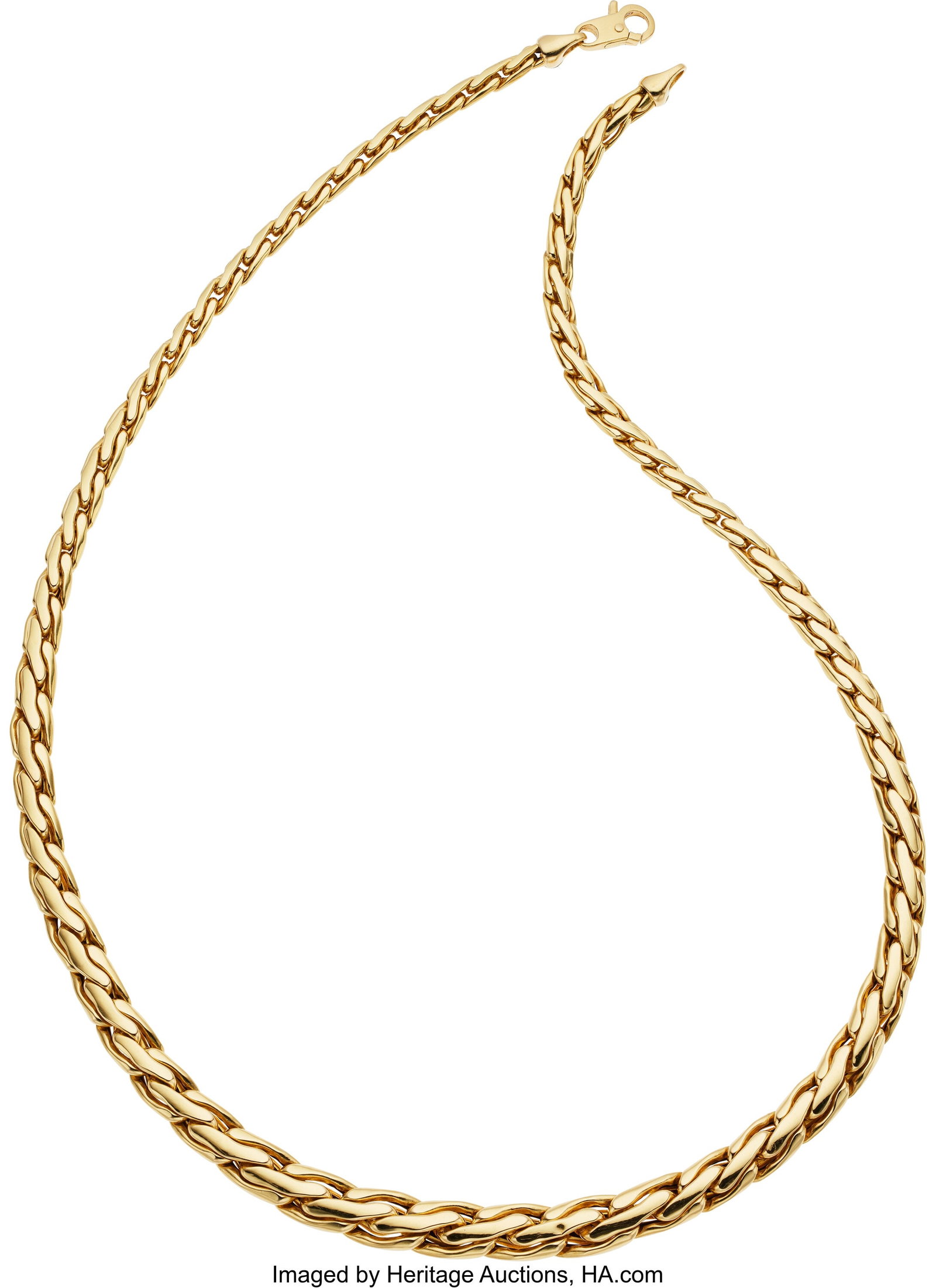 OWC Gold Necklace Metal: 18k gold Marked: for O: OWC Gold Necklace Metal: 18k gold Marked: for Old World Chain Weight: 20.90 grams Dimensions: 17 inches x 1/4 inch Property of a Tulsa, Oklahoma Lady HID031010