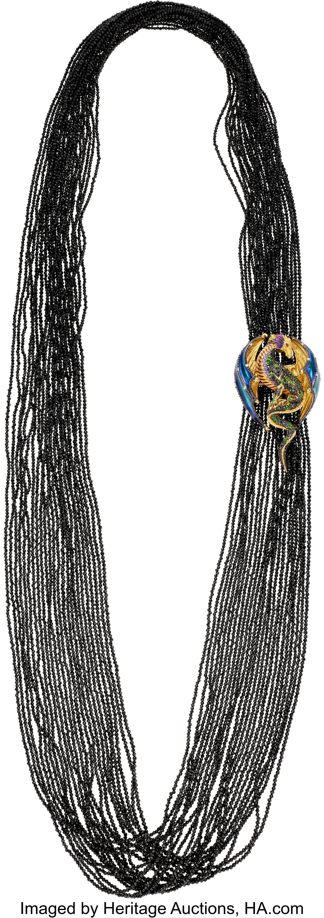 Victor Velyan Multi-Stone, Diamond, Colored Diam: Victor Velyan Multi-Stone, Diamond, Colored Diamond, Enamel, Gold Convertible Brooch-Necklace Stones: Full-cut colored diamonds weighing a total of approximately 3&period