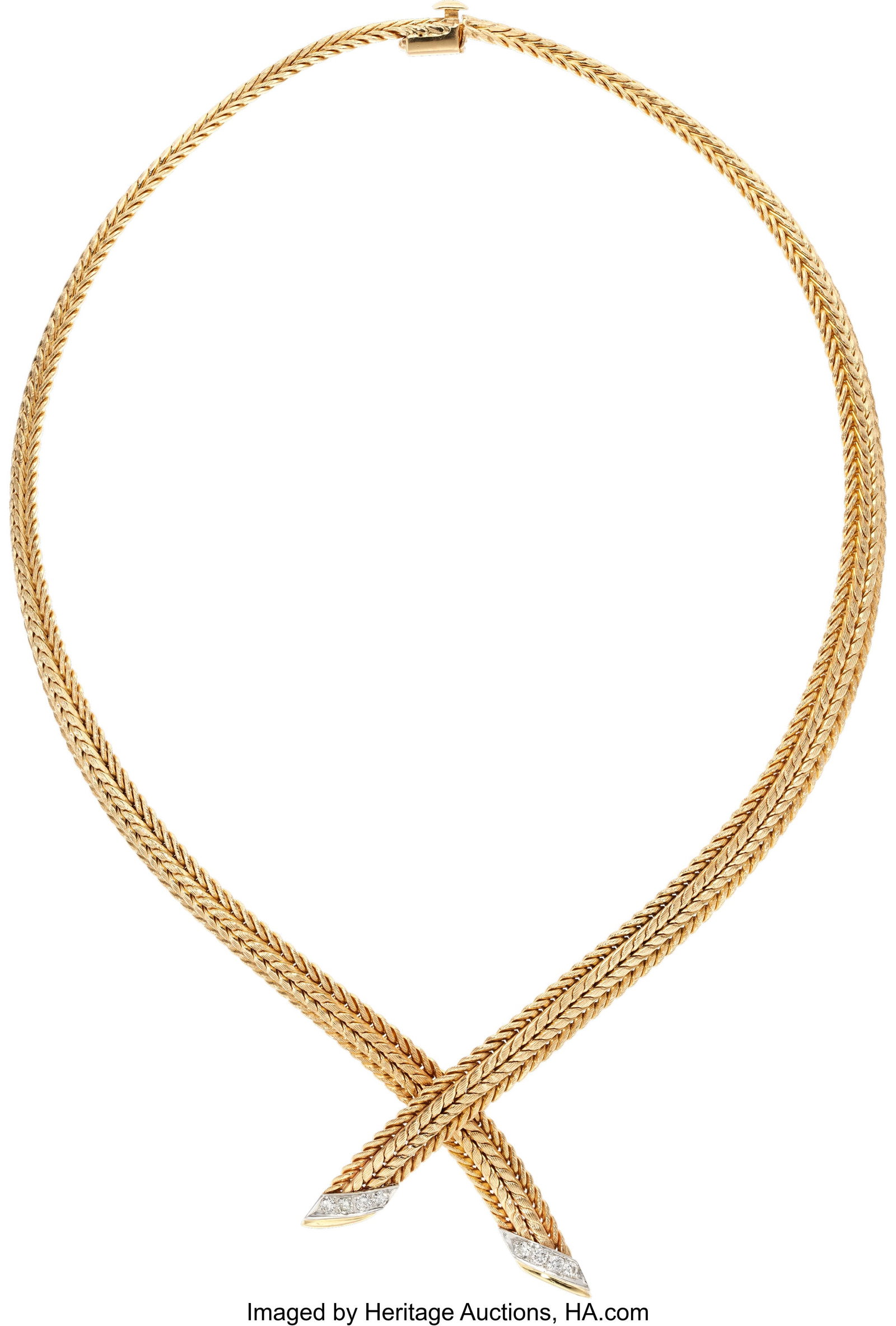 Zelman & Friedman Diamond, Gold Necklace Stones: Zelman & Friedman Diamond, Gold Necklace Stones: Full-cut diamonds weighing a total of approximately 0.35 carat Metal: 14k gold Marked: Zelman and Friedman Gross Wei