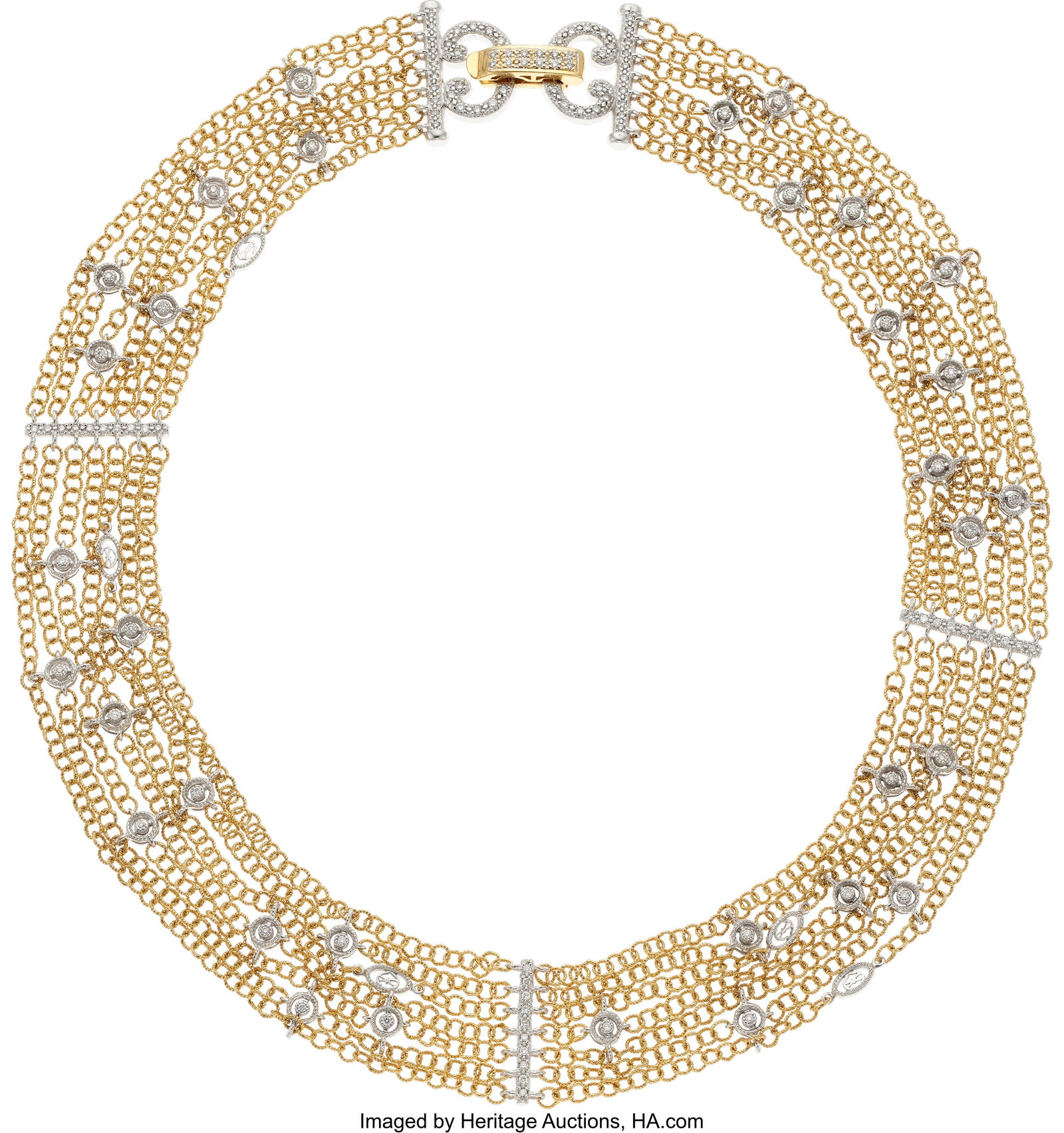 Charriol Diamond, Gold Necklace Stones: Full-cu: Charriol Diamond, Gold Necklace Stones: Full-cut diamonds weighing a total of approximately 1.00 carat Metal: 18k white and yellow gold Marked: Charriol Gross Weight&col