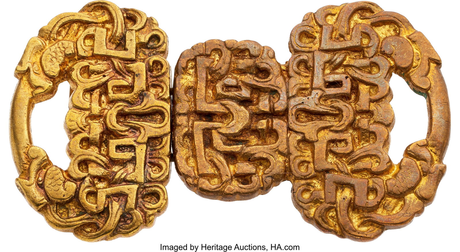 Line Vautrin Gilt Belt Buckle Metal: Gold overl: Line Vautrin Gilt Belt Buckle Metal: Gold overlay on bronze Marked: Line Vautrin Weight: 52.00 grams Dimensions: 1-9/16 inches x 3 inches HID03101062020 © 2026 