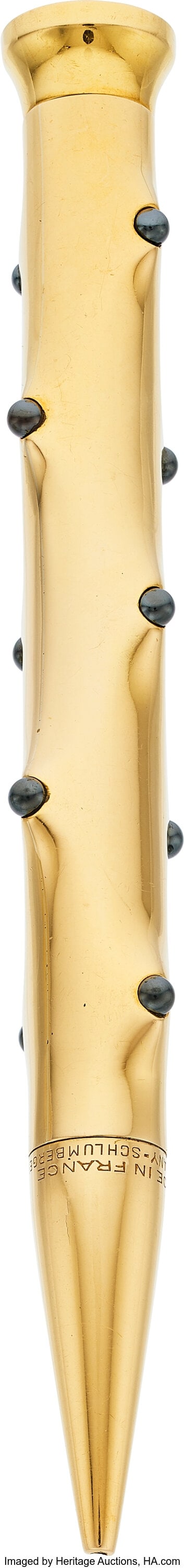Schlumberger for Tiffany & Co. Hematite, Gold, P: Schlumberger for Tiffany & Co. Hematite, Gold, Pencil Stones: Hematite cabochons Metal: 18k gold Marked: for Schlumberger for Tiffany & Co.; Fr